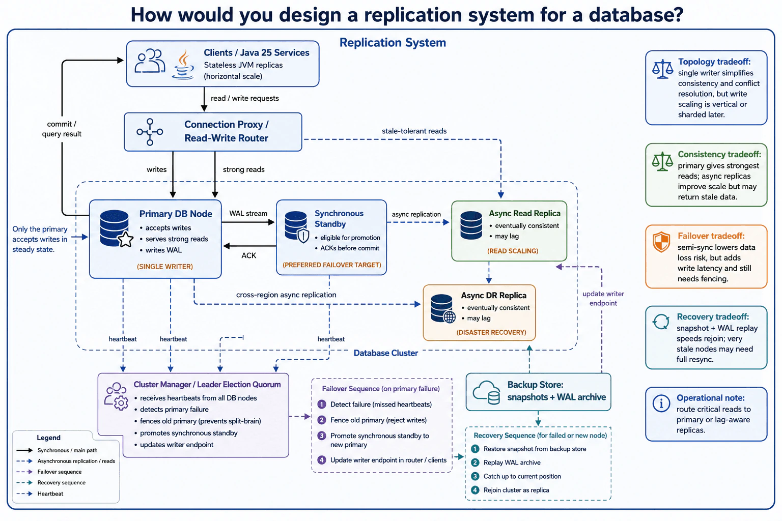 How would you design a replication system for a database? diagram