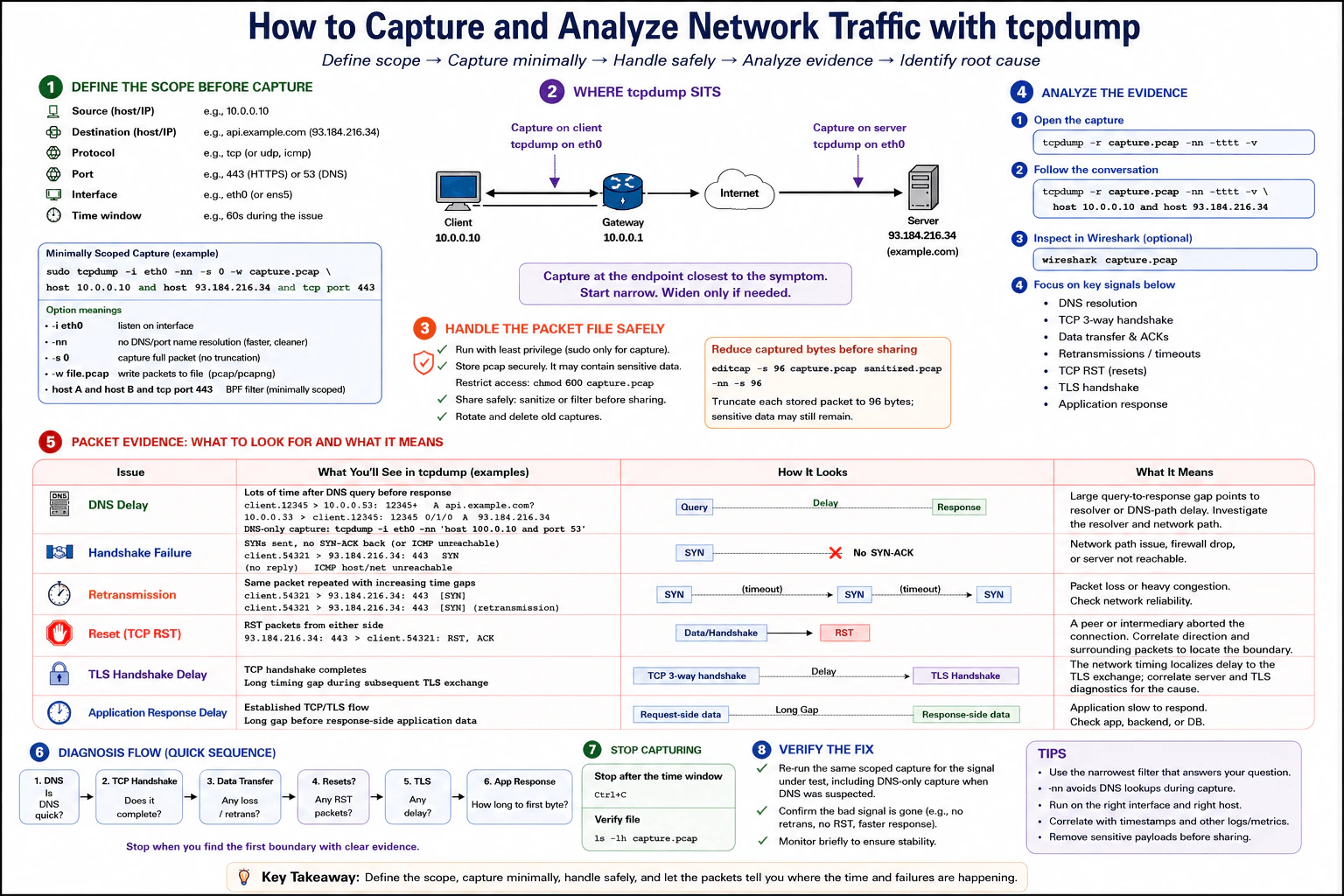 How would you capture and analyze network traffic with tcpdump? diagram