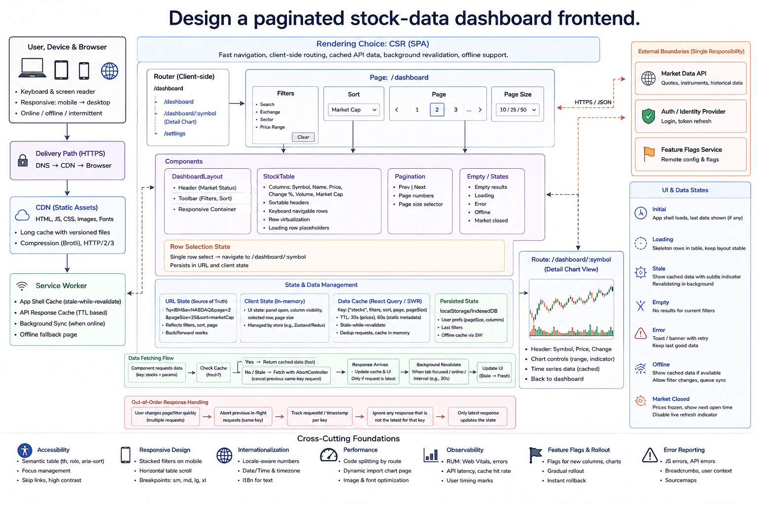 Design a paginated stock-data dashboard frontend. diagram