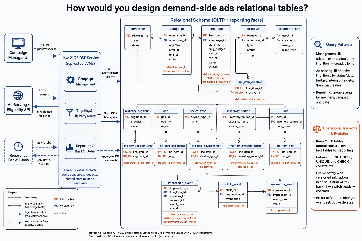 How would you design demand-side ads relational tables? diagram
