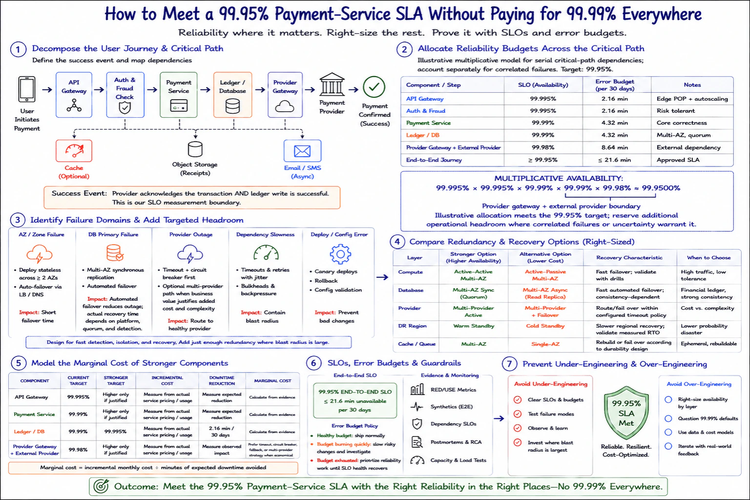How would you meet a 99.95% payment-service SLA without paying for 99.99% everywhere? diagram