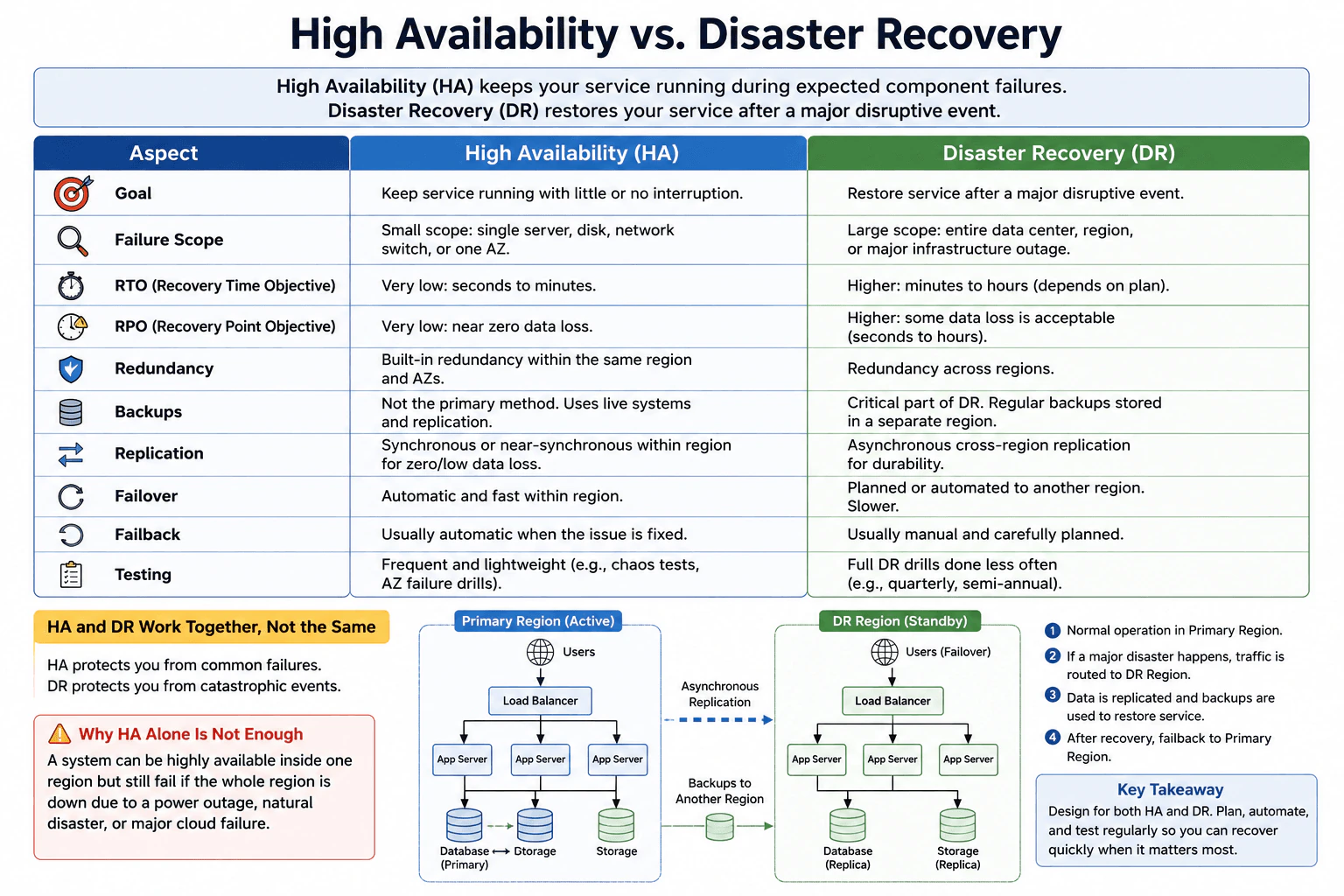 What is disaster recovery, and how does it differ from high availability? diagram