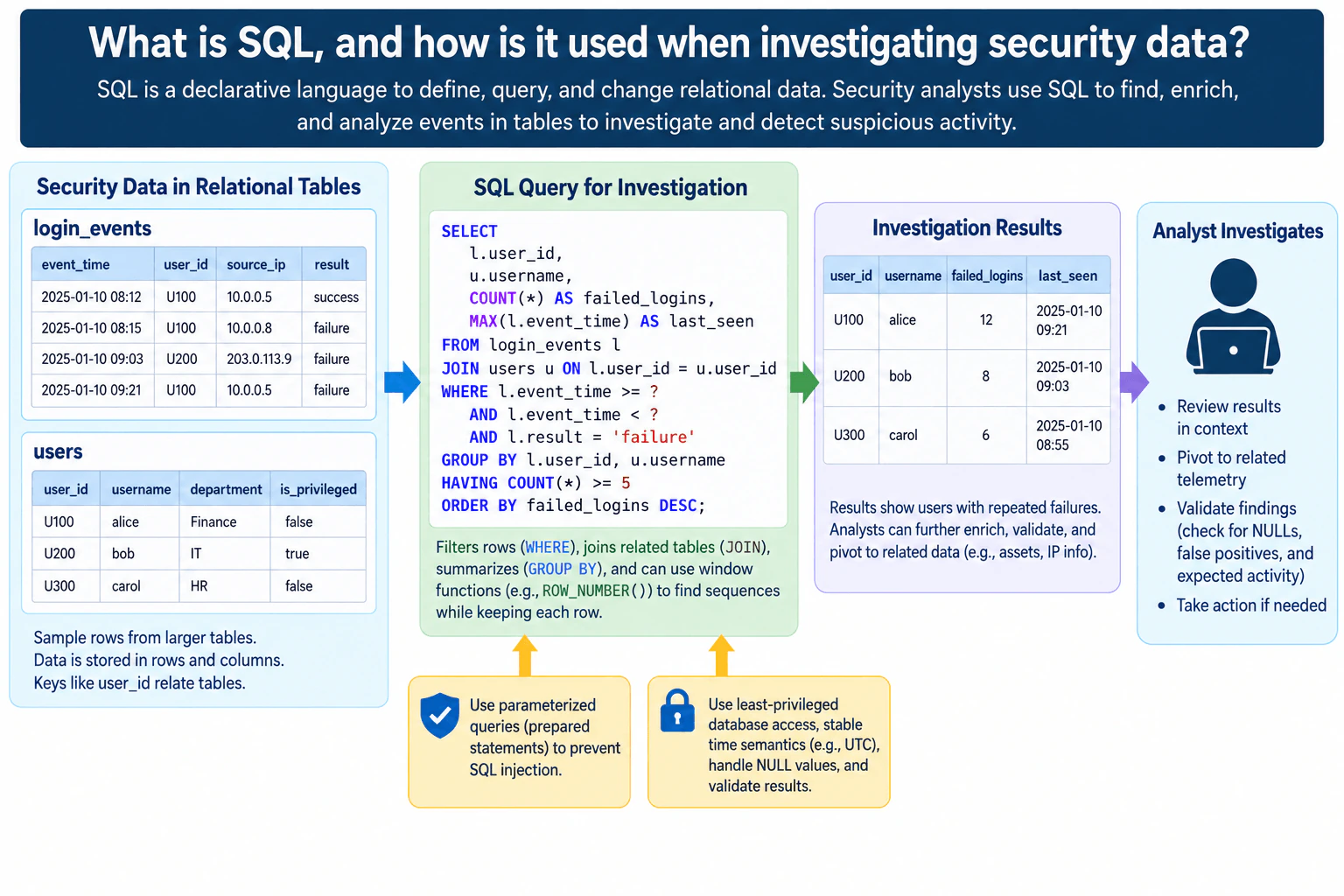 What is SQL, and how is it used when investigating security data? diagram