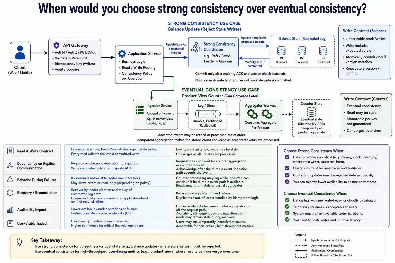 When would you choose strong consistency over eventual consistency? diagram