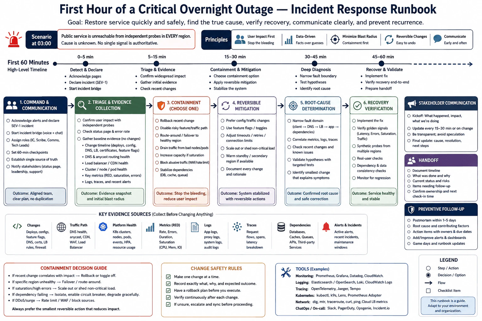 How would you lead the first hour of a critical overnight outage? diagram