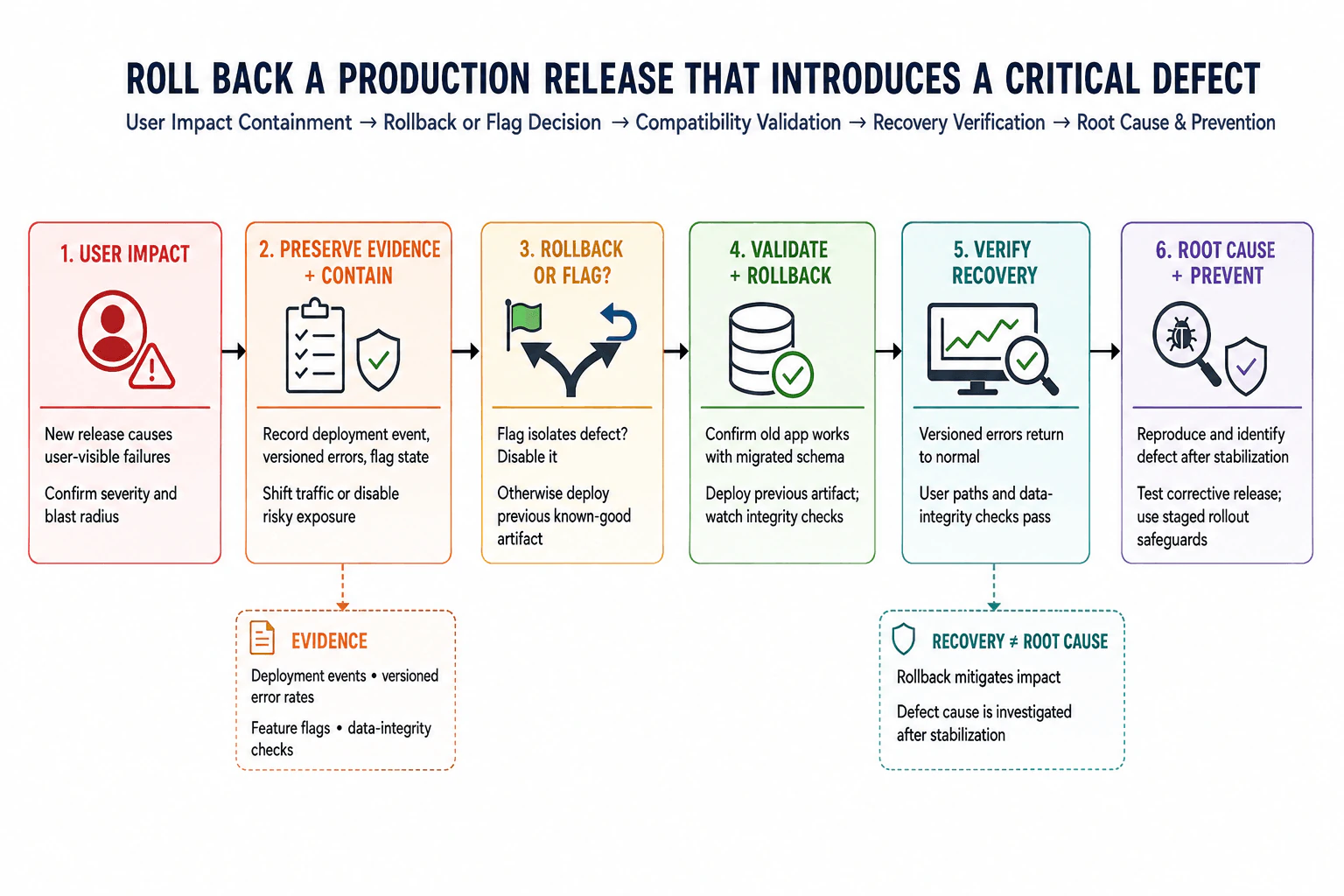How would you roll back a production release that introduces a critical defect? diagram