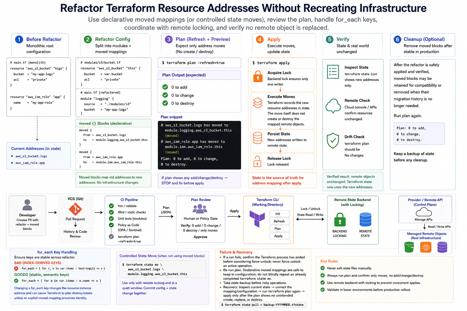 How would you refactor Terraform resource addresses without recreating infrastructure? diagram