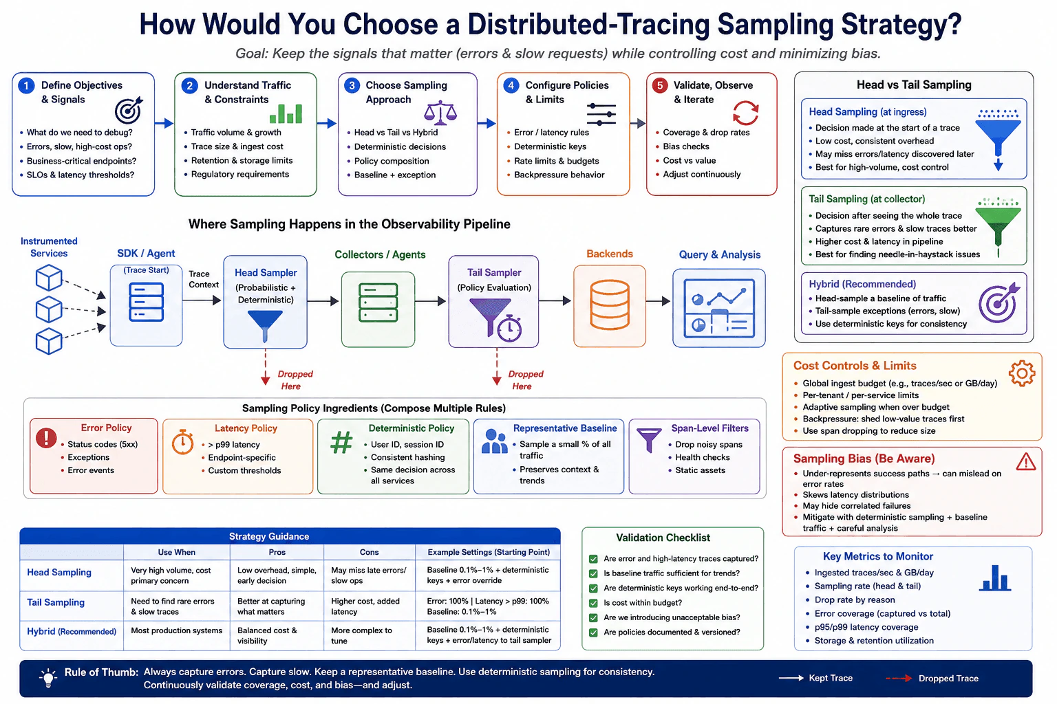 How would you choose a distributed-tracing sampling strategy? diagram