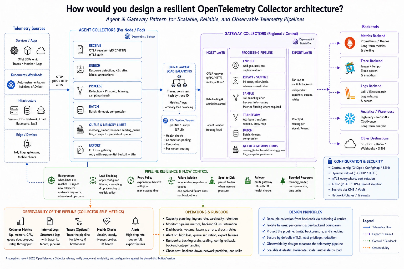 How would you design a resilient OpenTelemetry Collector architecture? diagram