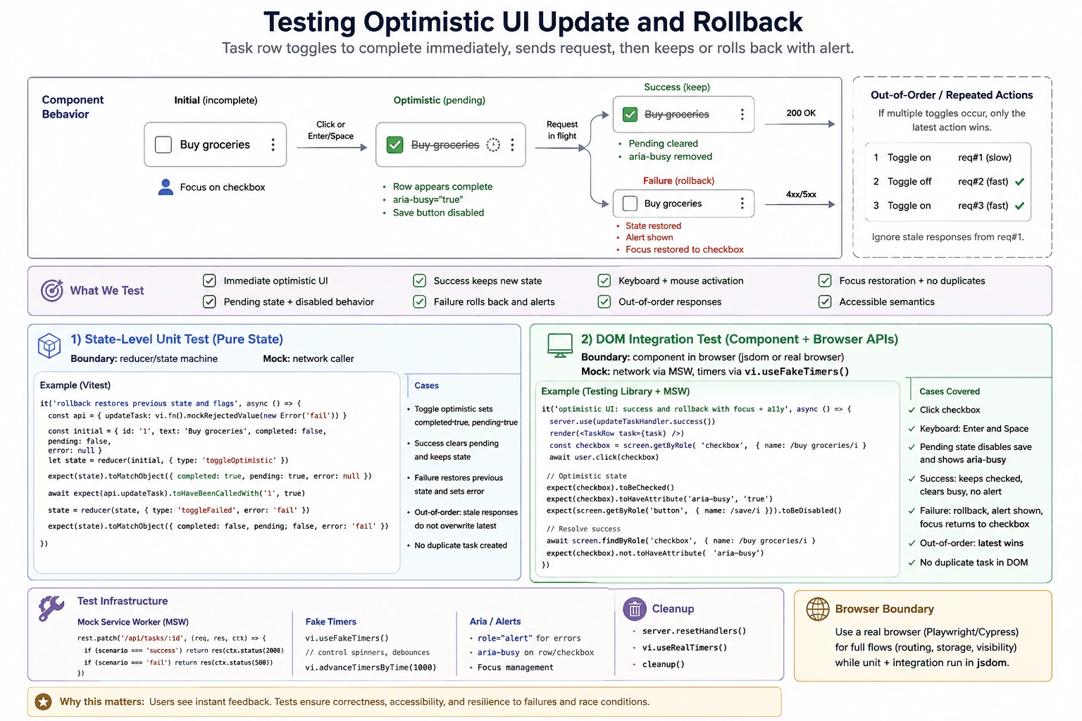 How would you test an optimistic UI update and rollback? diagram
