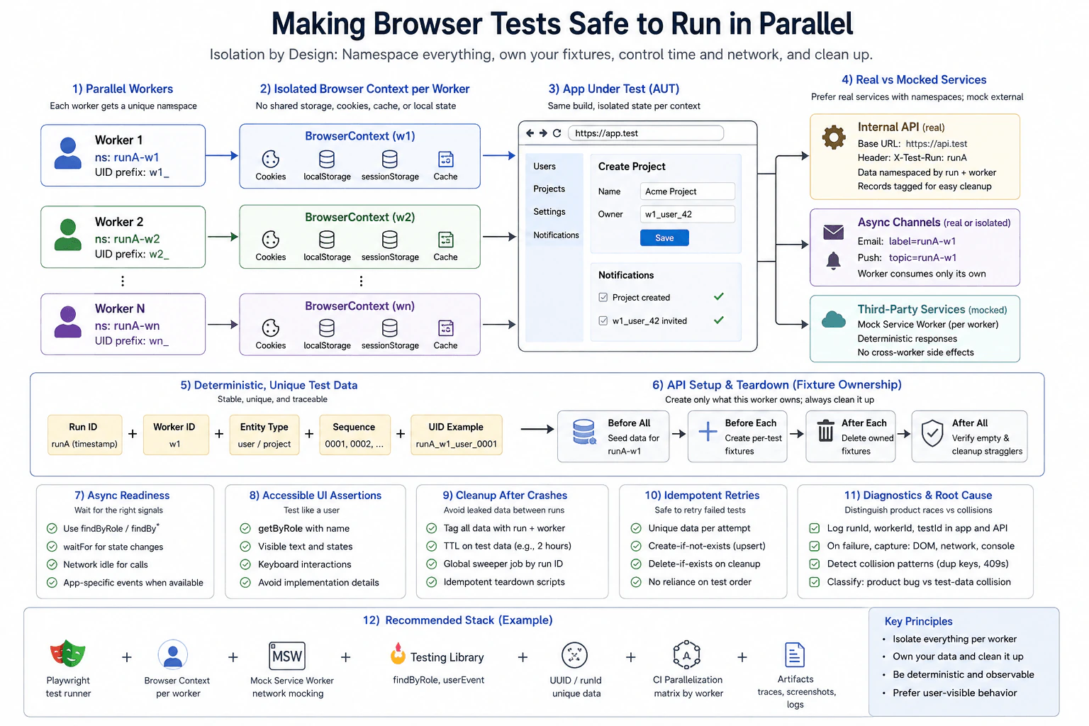 How would you make browser tests safe to run in parallel? diagram