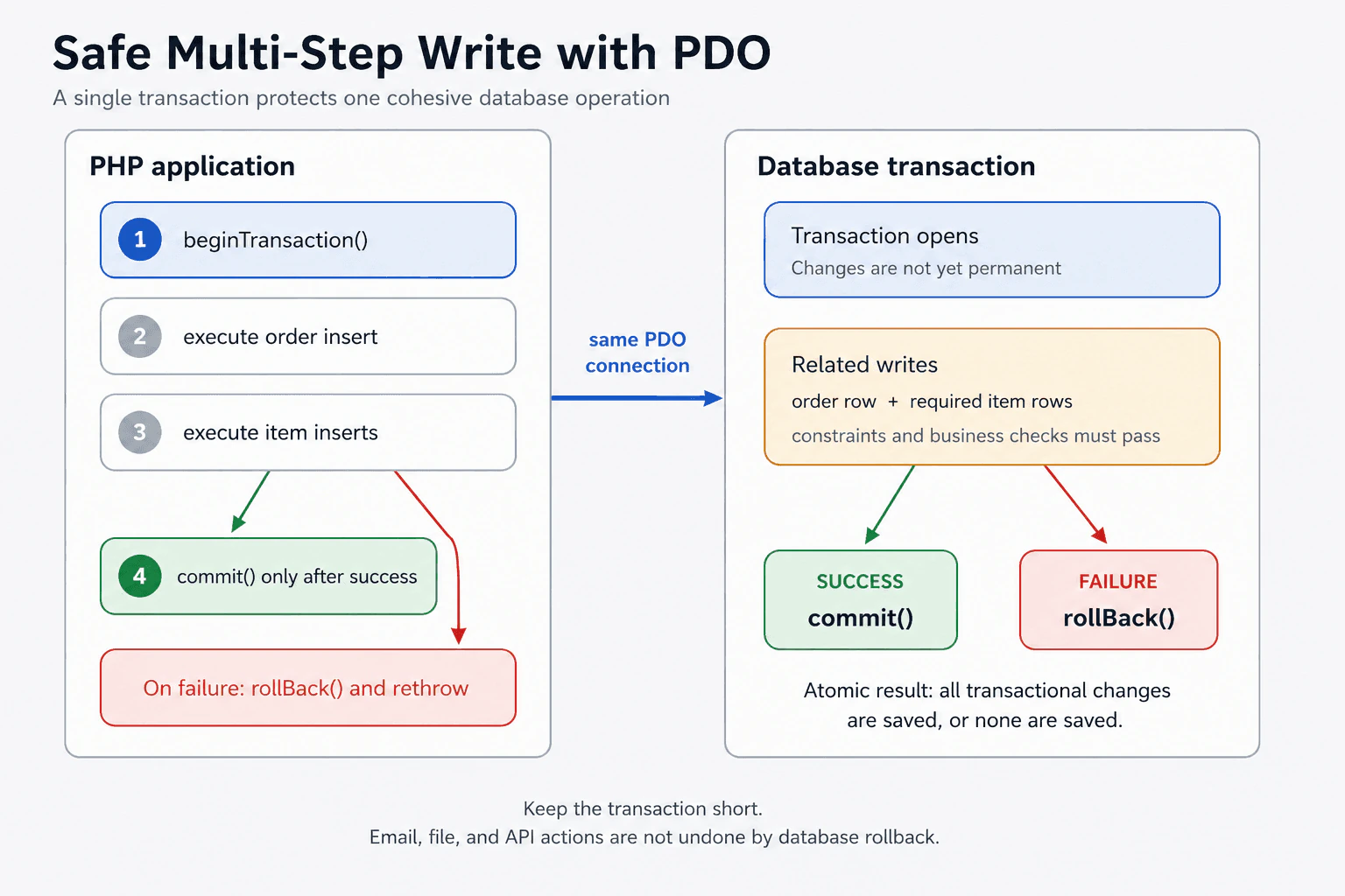 How do you perform a database transaction with PDO? diagram