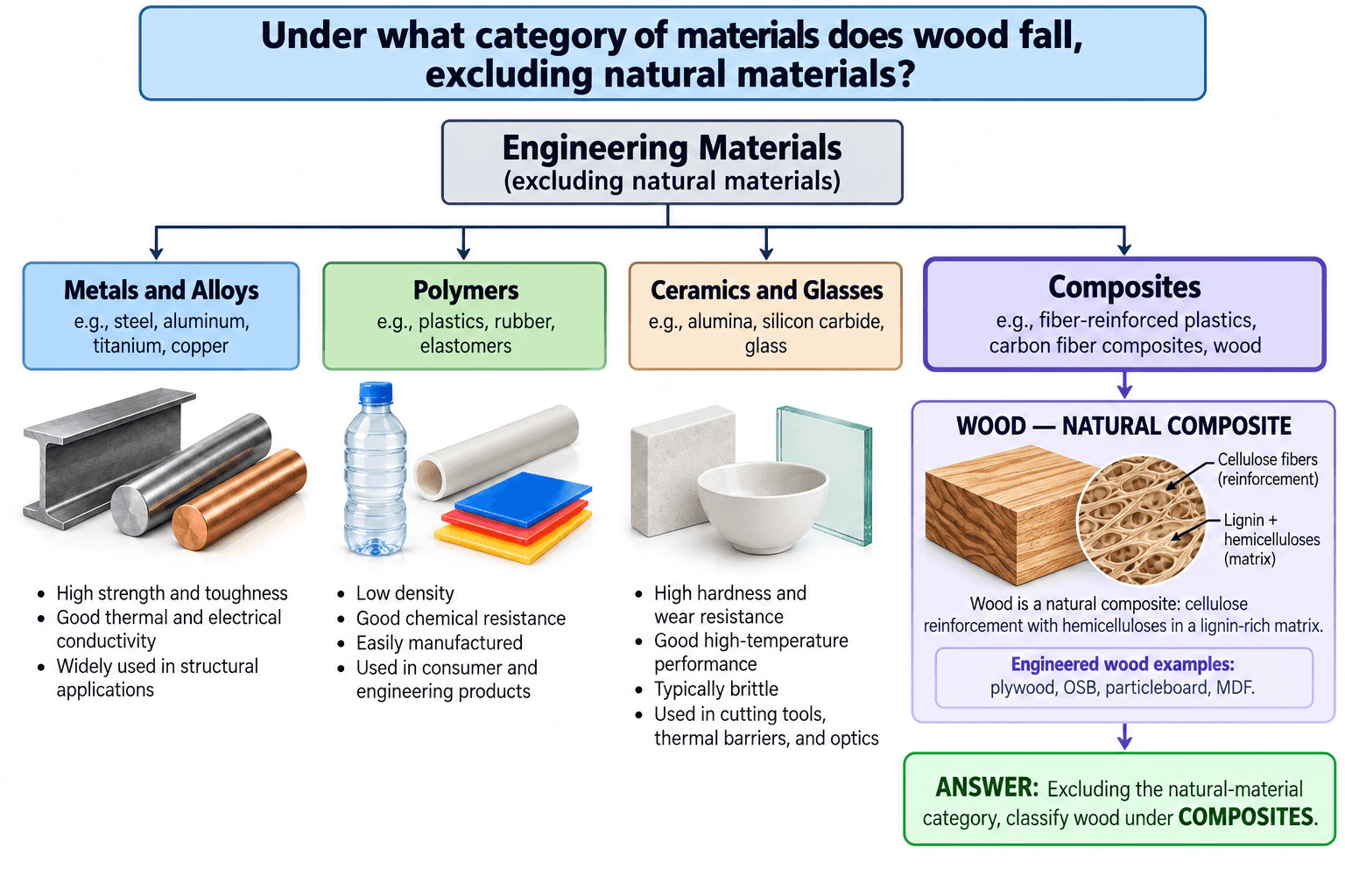 Under what category of materials does wood fall, excluding natural materials? diagram