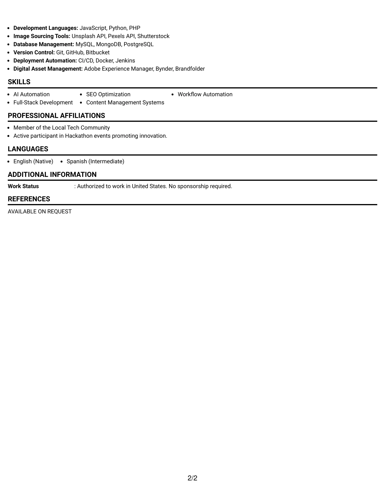Resume Example Page 2