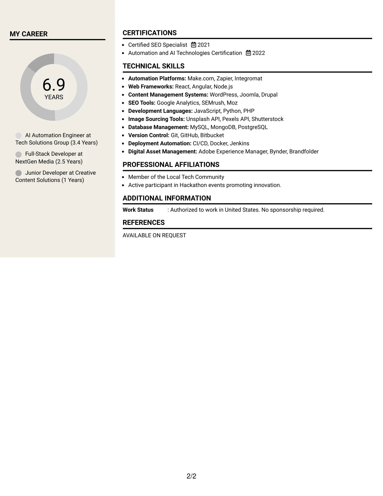Resume Example Page 2