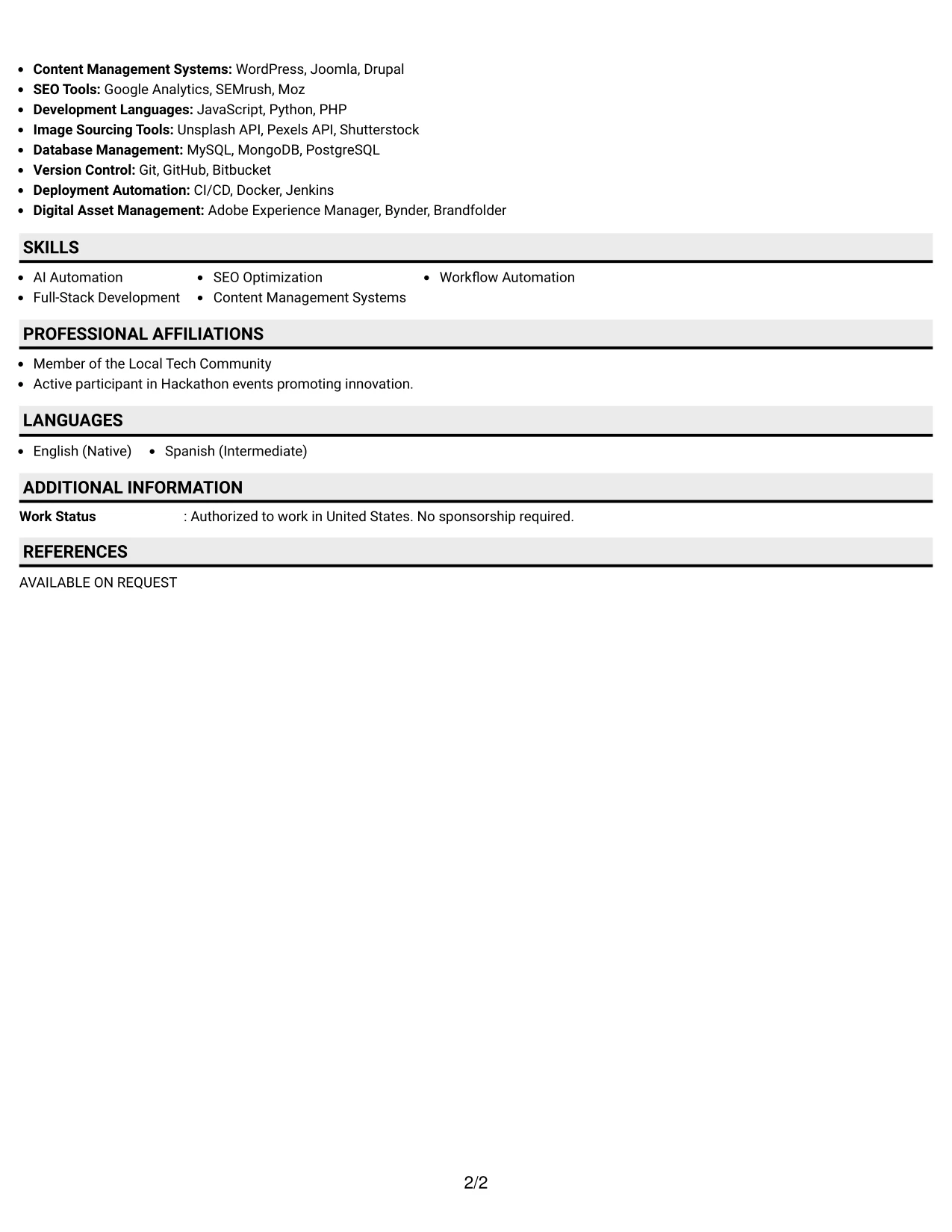 Resume Example Page 2