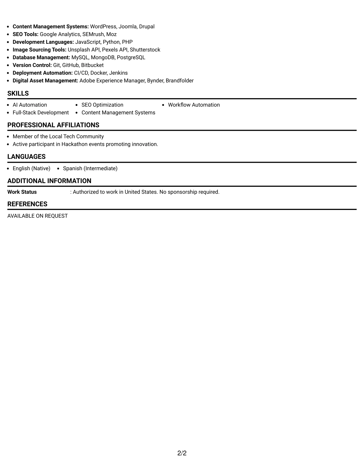 Resume Example Page 2