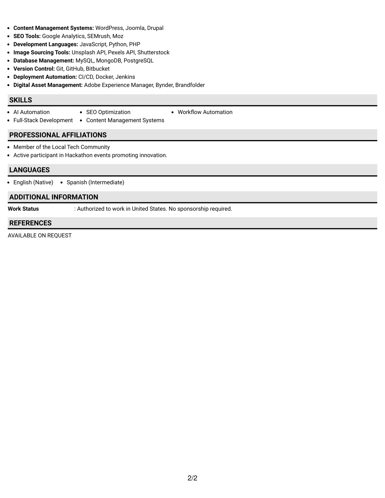 Resume Example Page 2