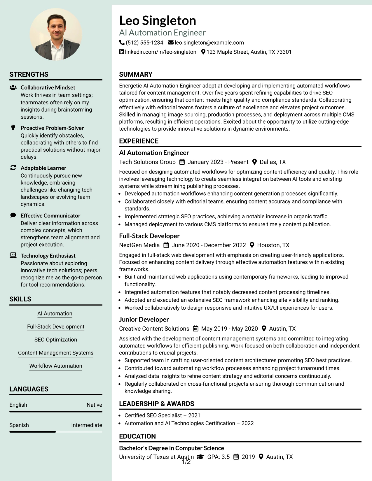 Resume Example Page 1