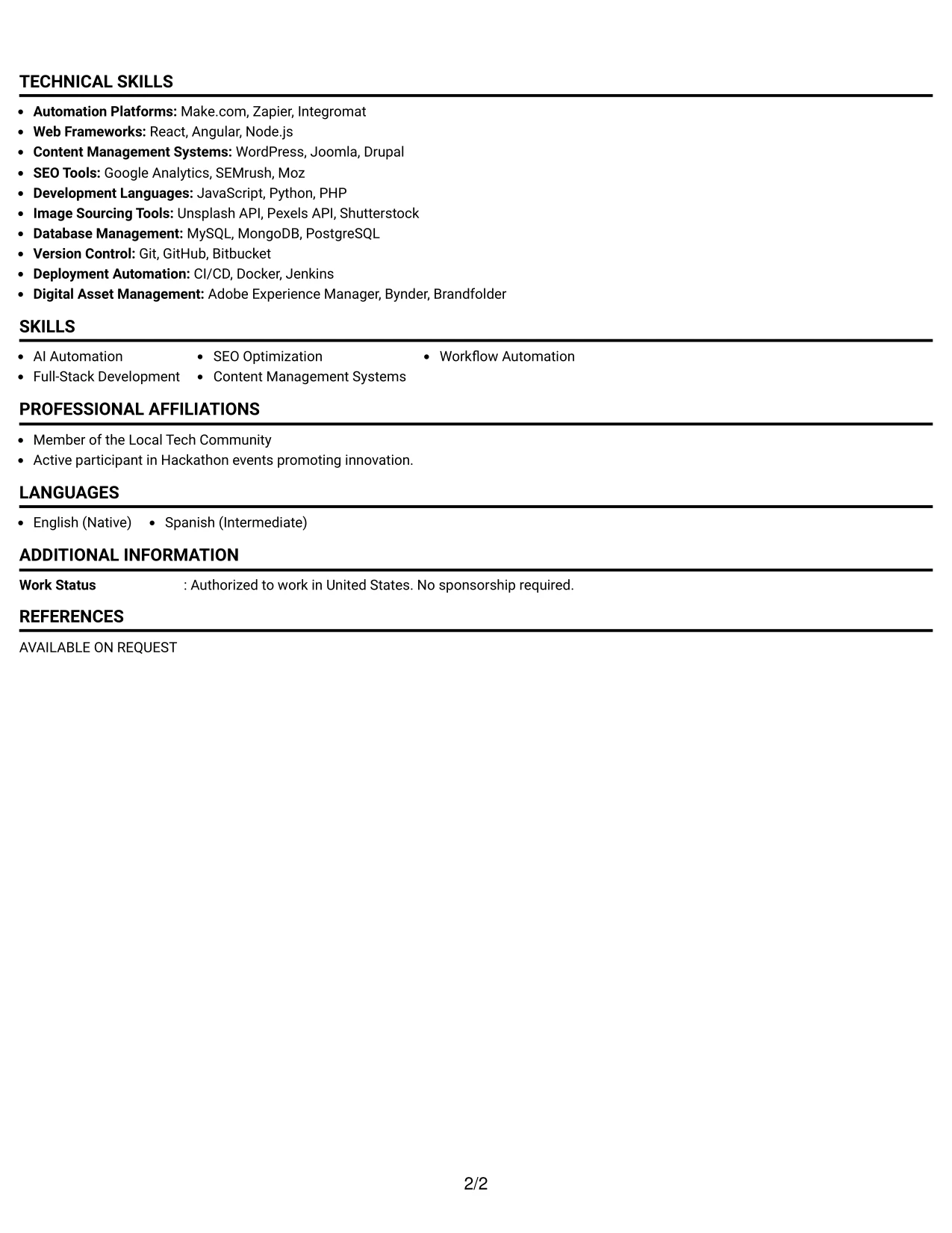 Resume Example Page 2