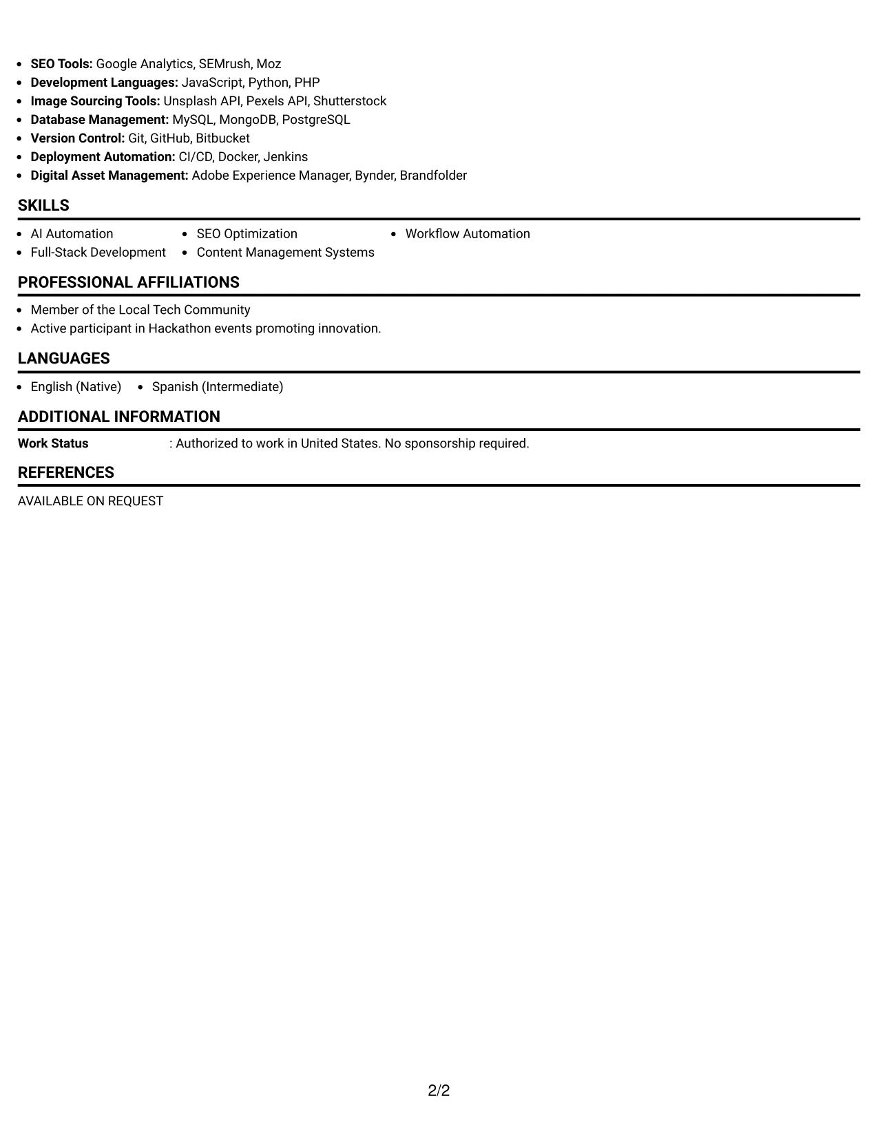 Resume Example Page 2
