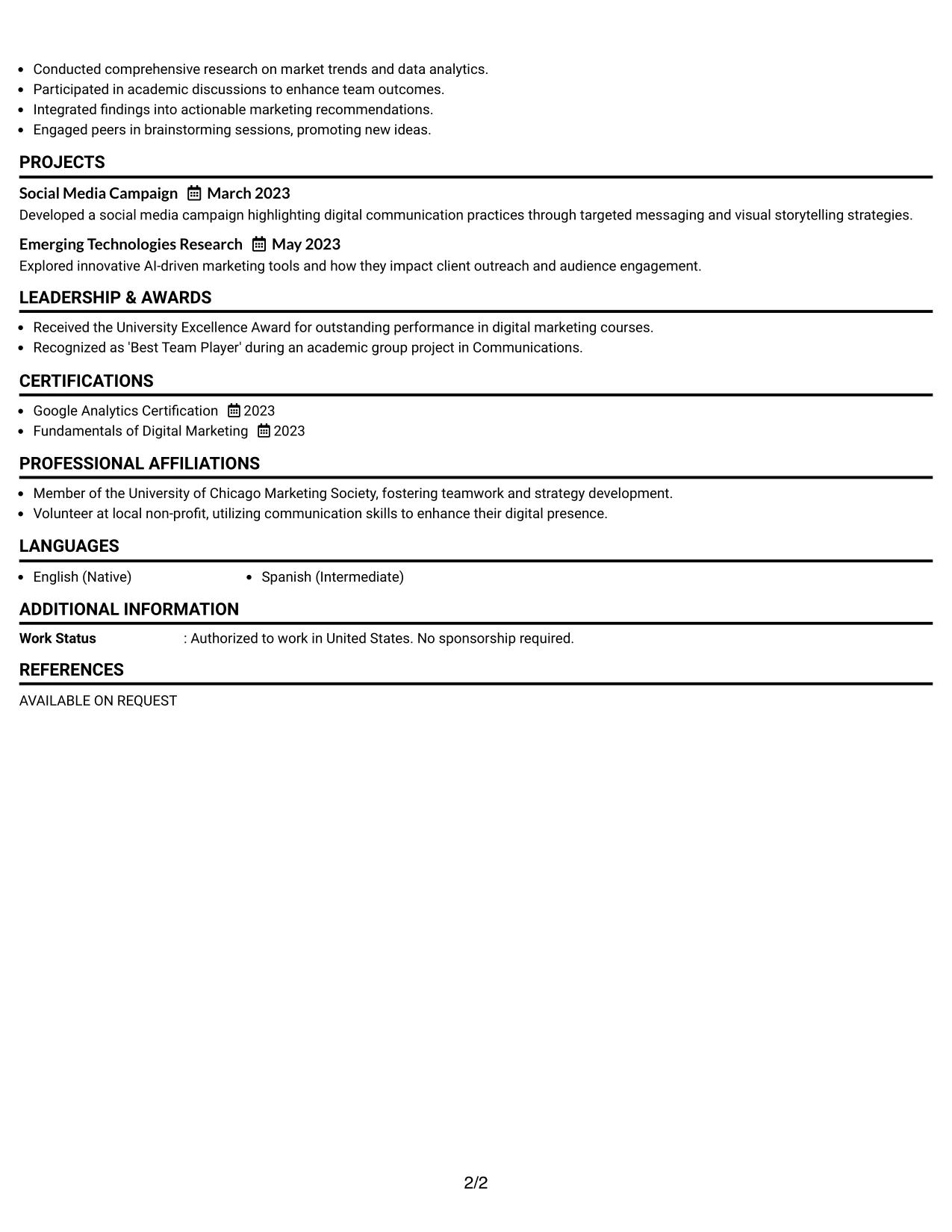 Resume Example Page 2