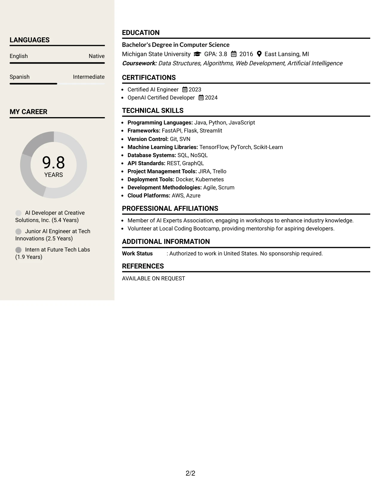 Resume Example Page 2