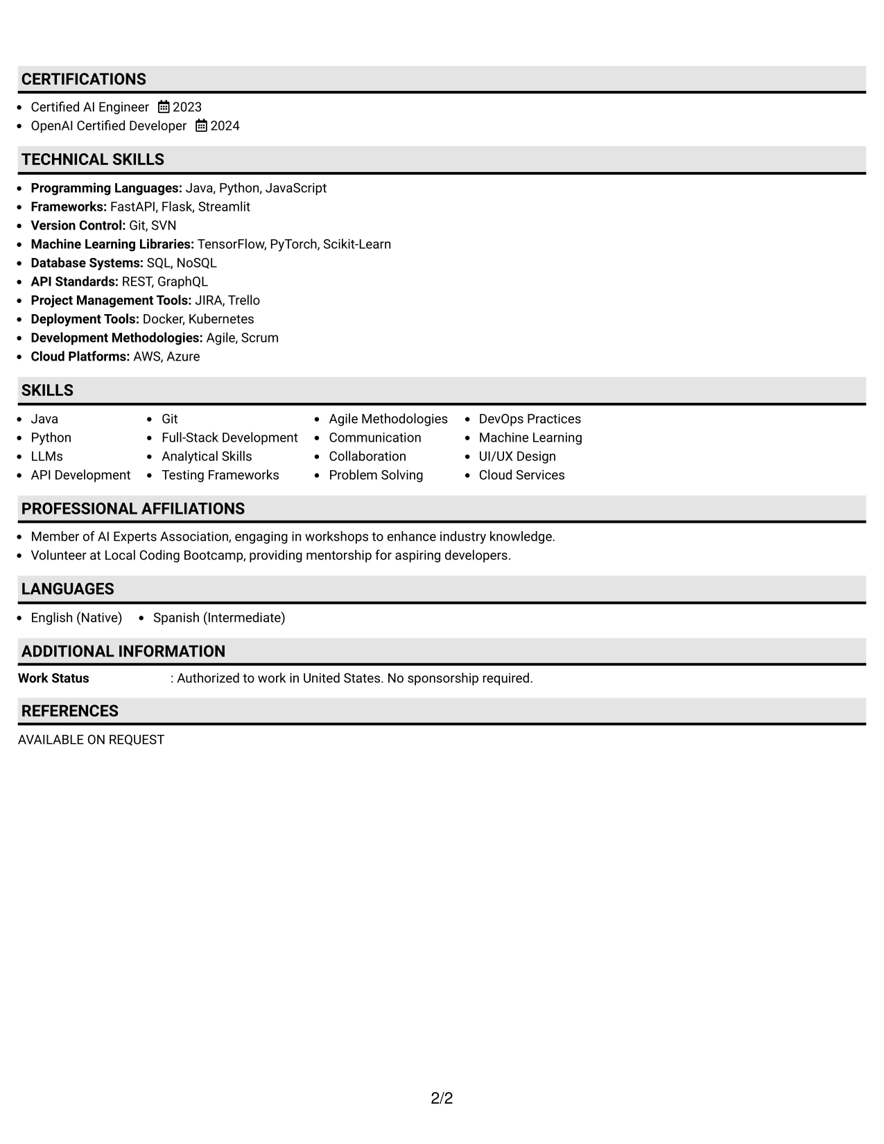 Resume Example Page 2