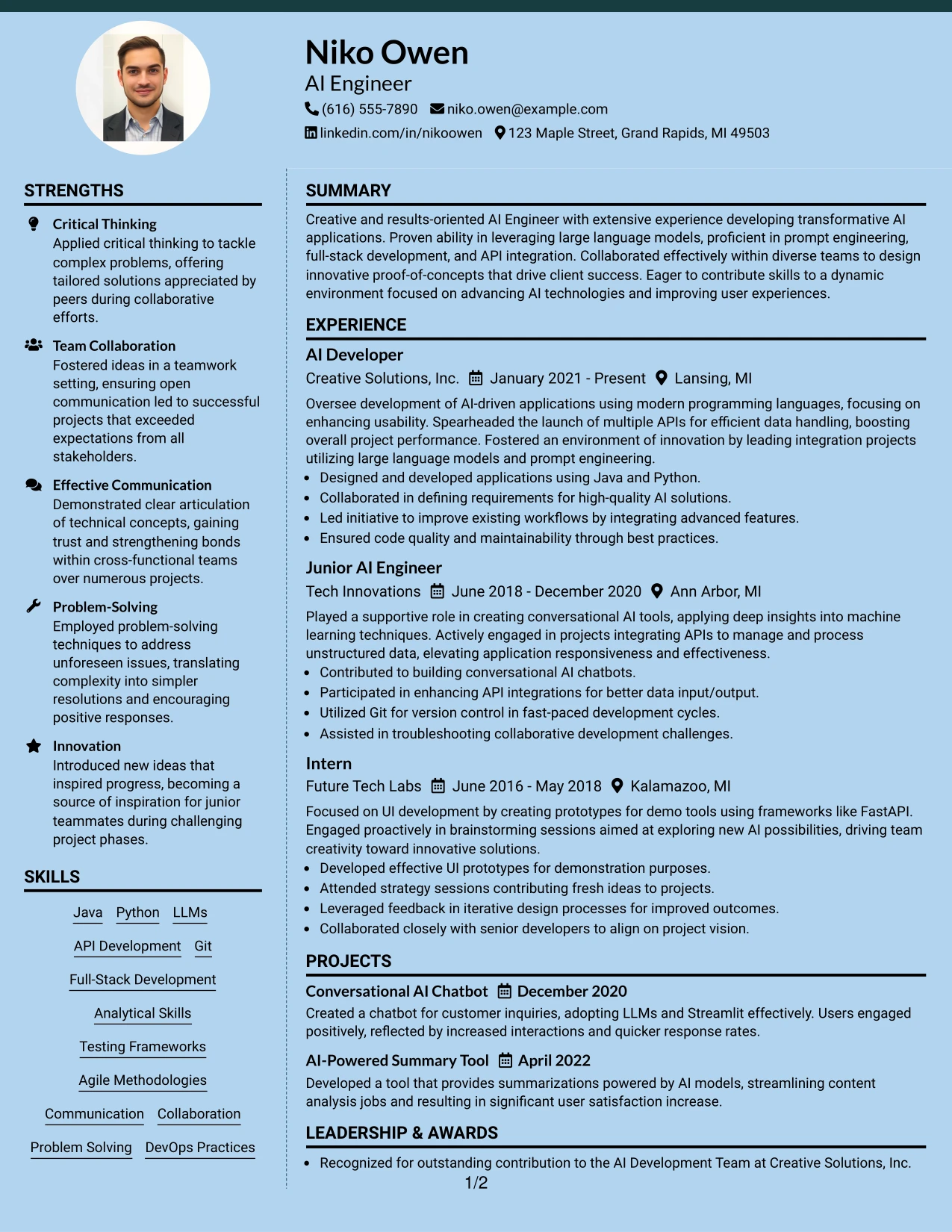 Resume Example Page 1