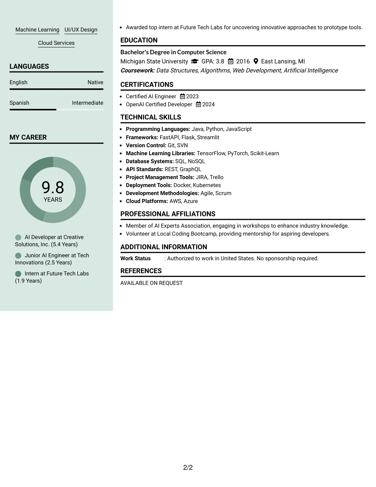 Resume Example Page 2