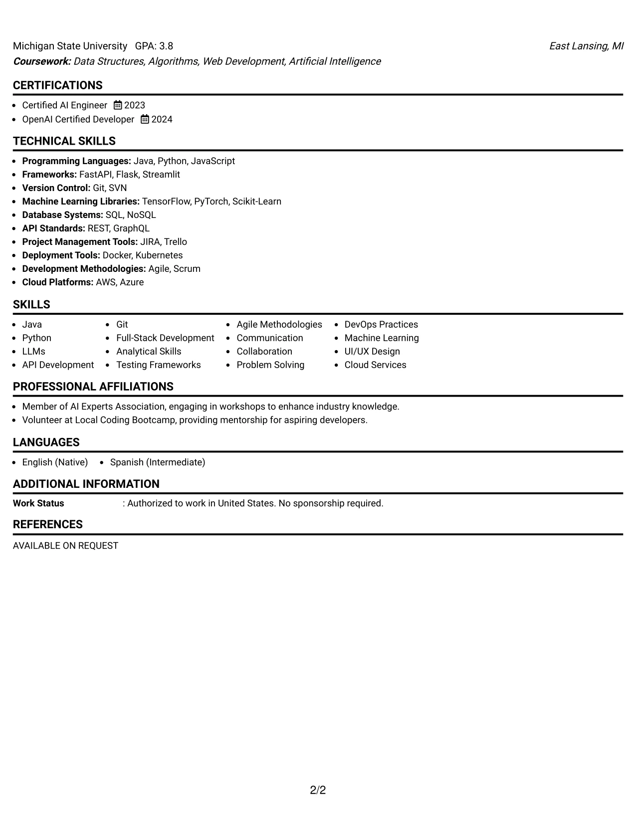 Resume Example Page 2