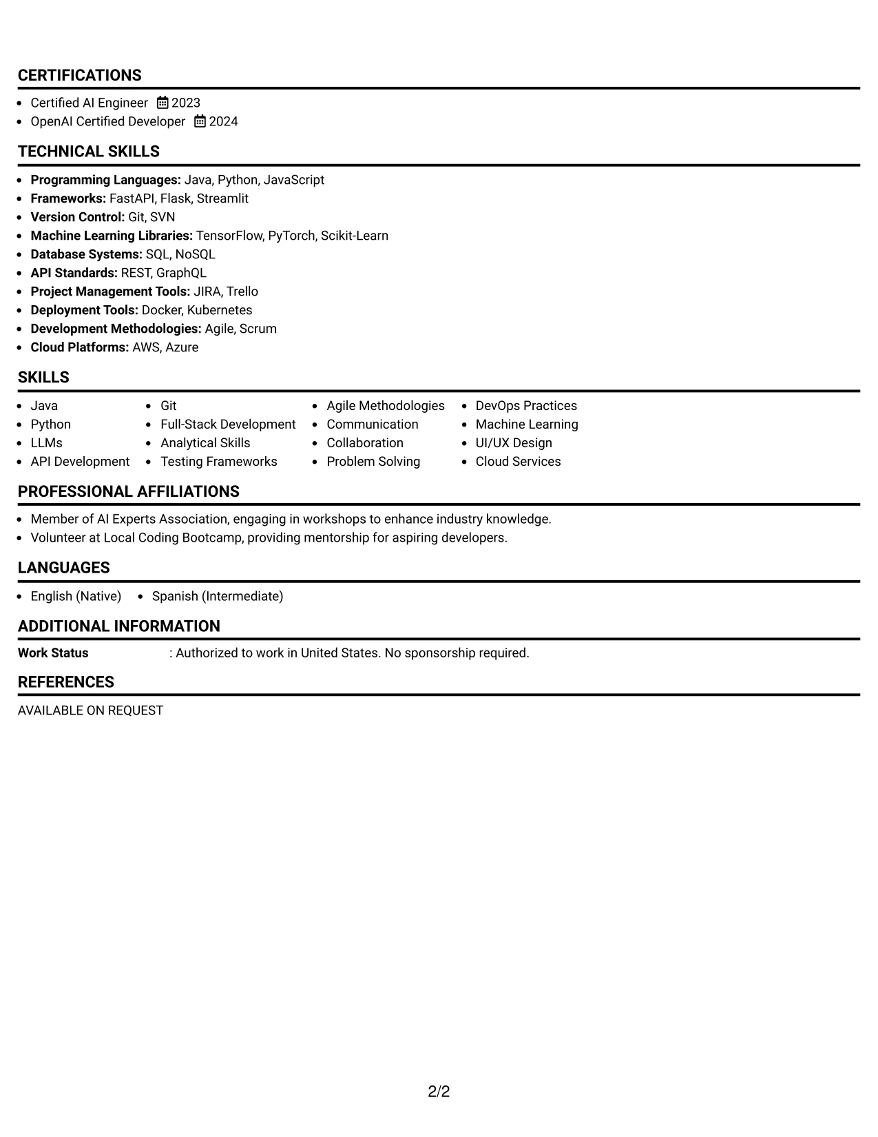 Resume Example Page 2