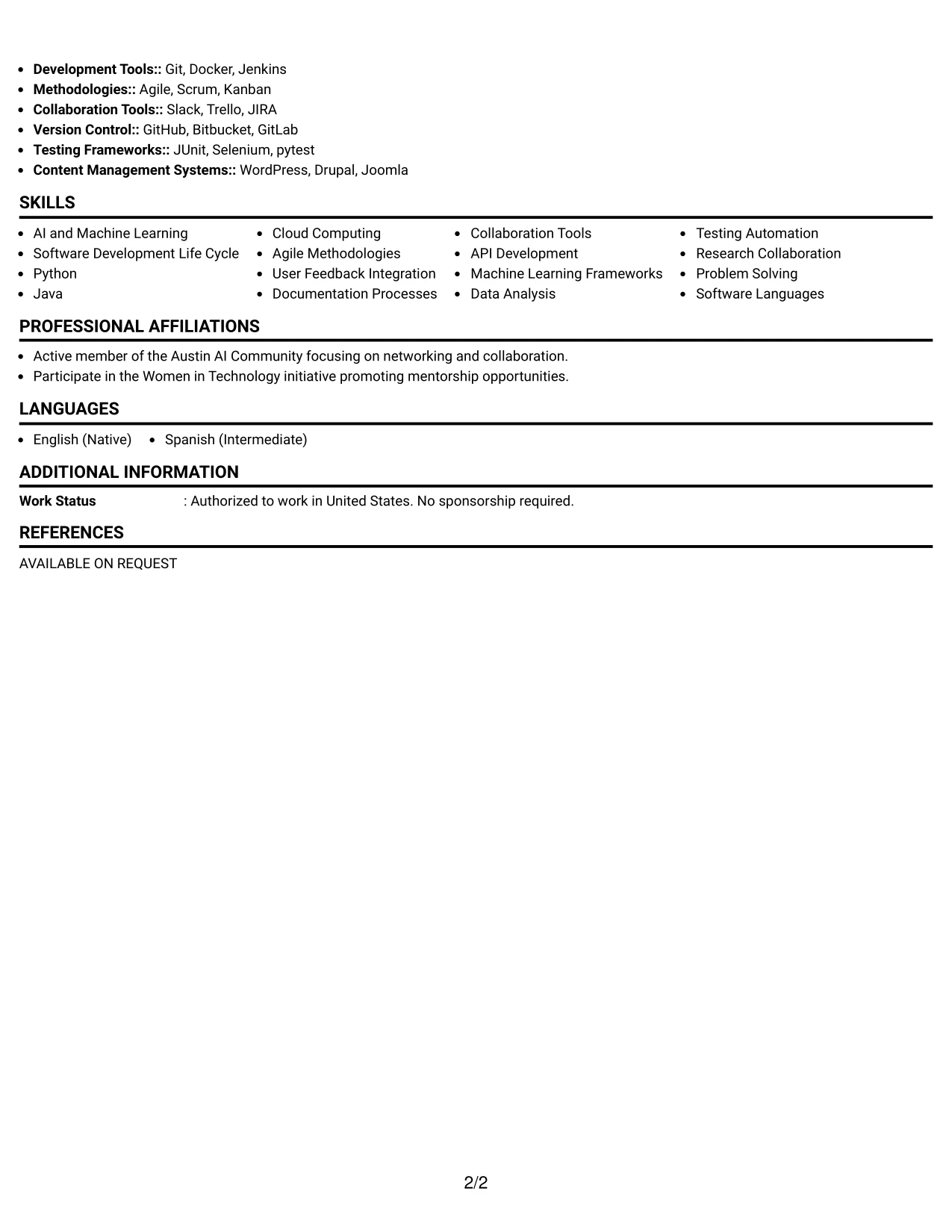 Resume Example Page 2