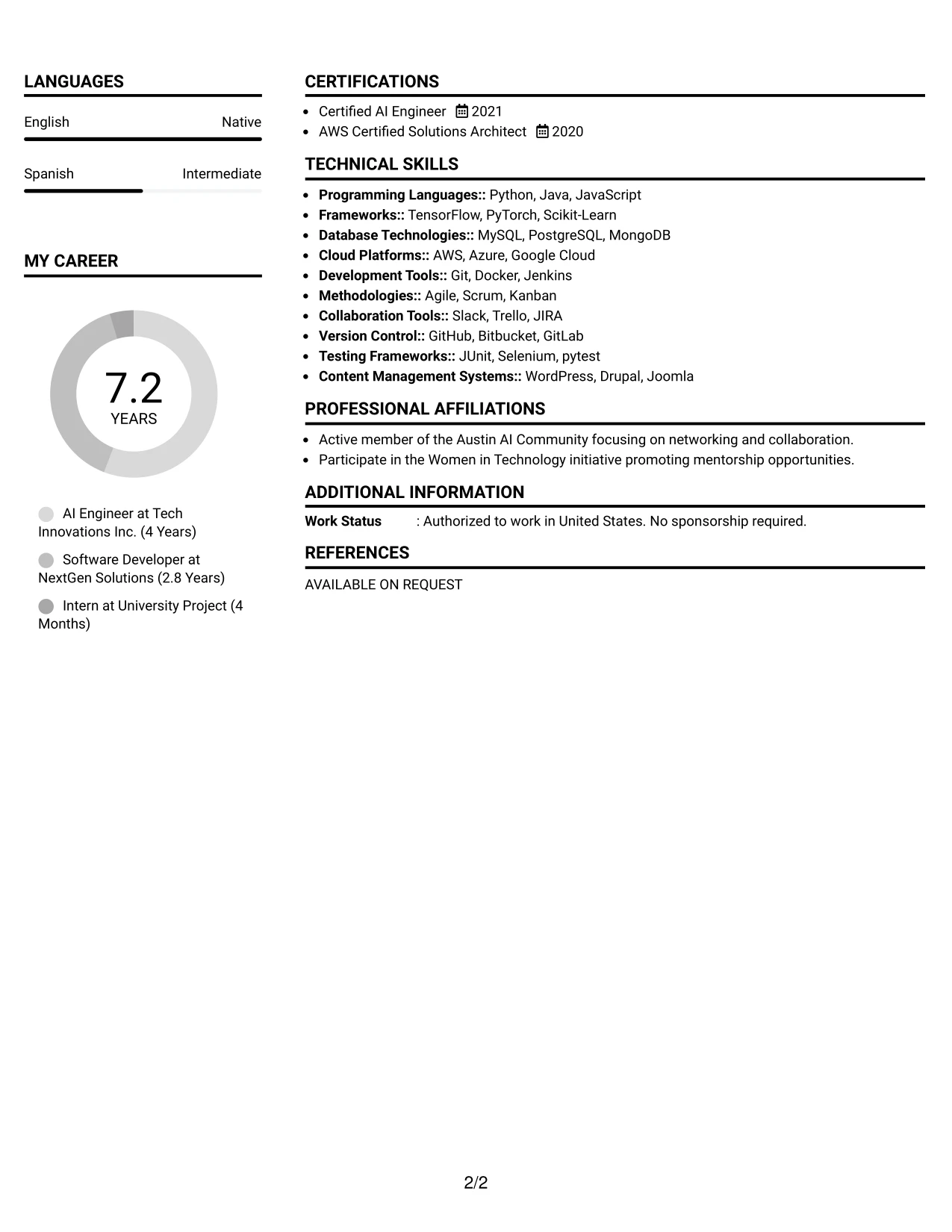 Resume Example Page 2