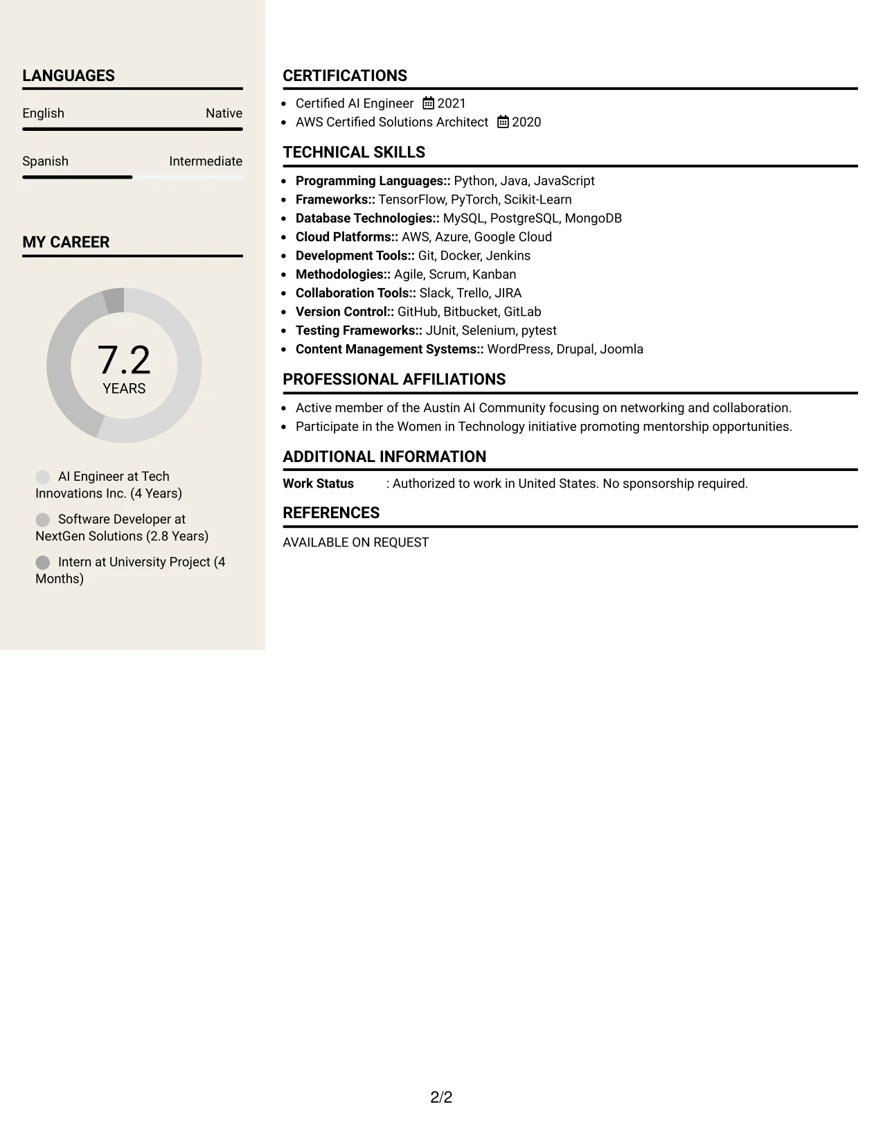 Resume Example Page 2