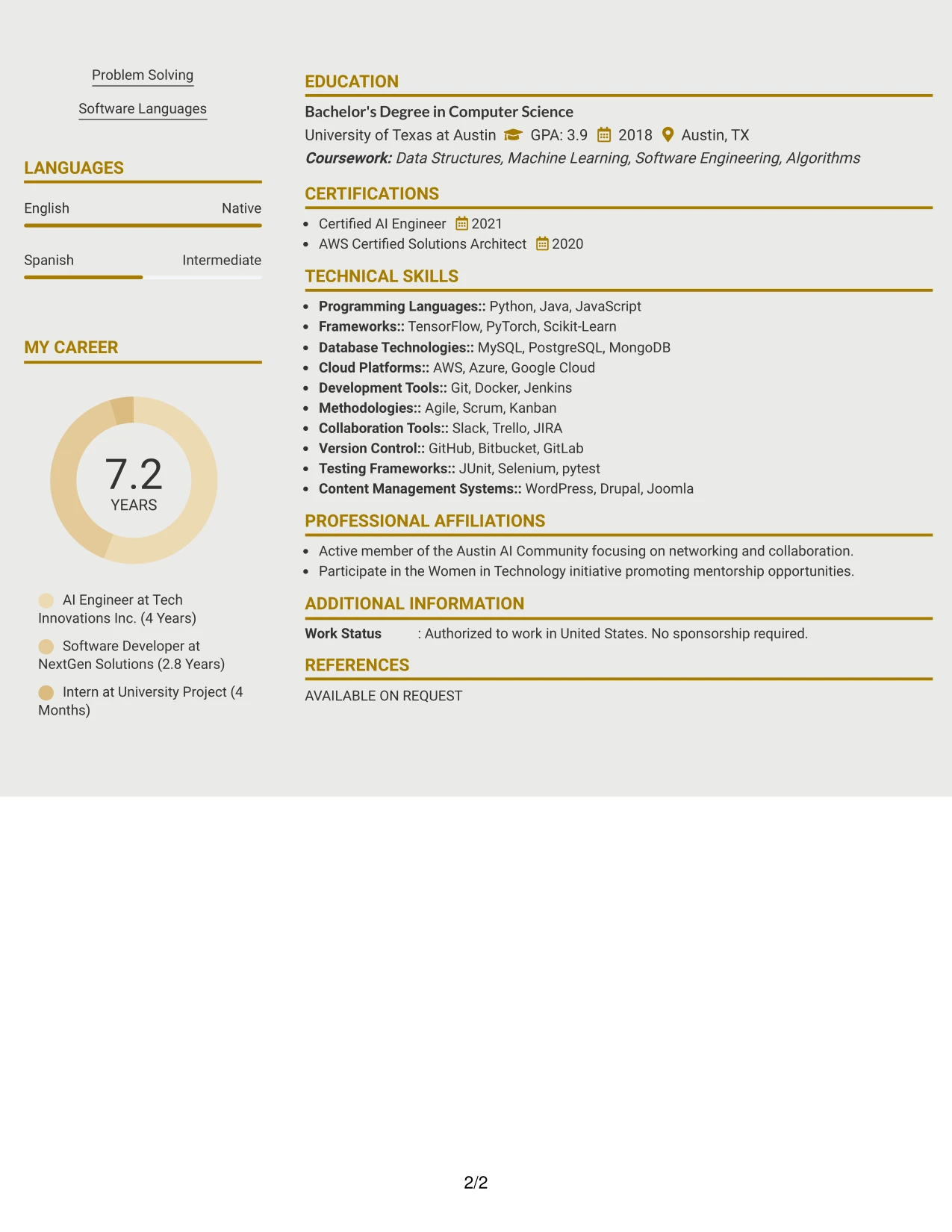 Resume Example Page 2