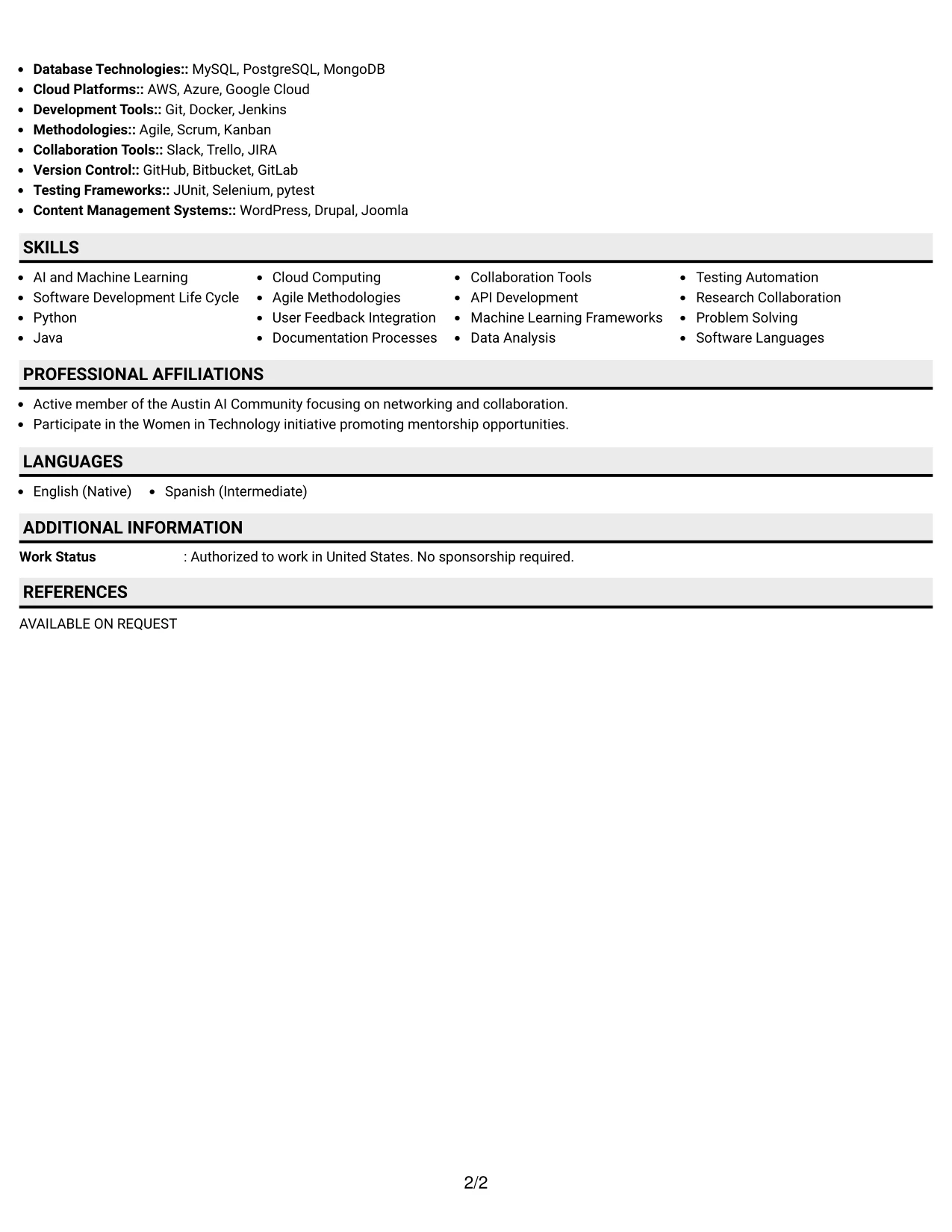 Resume Example Page 2