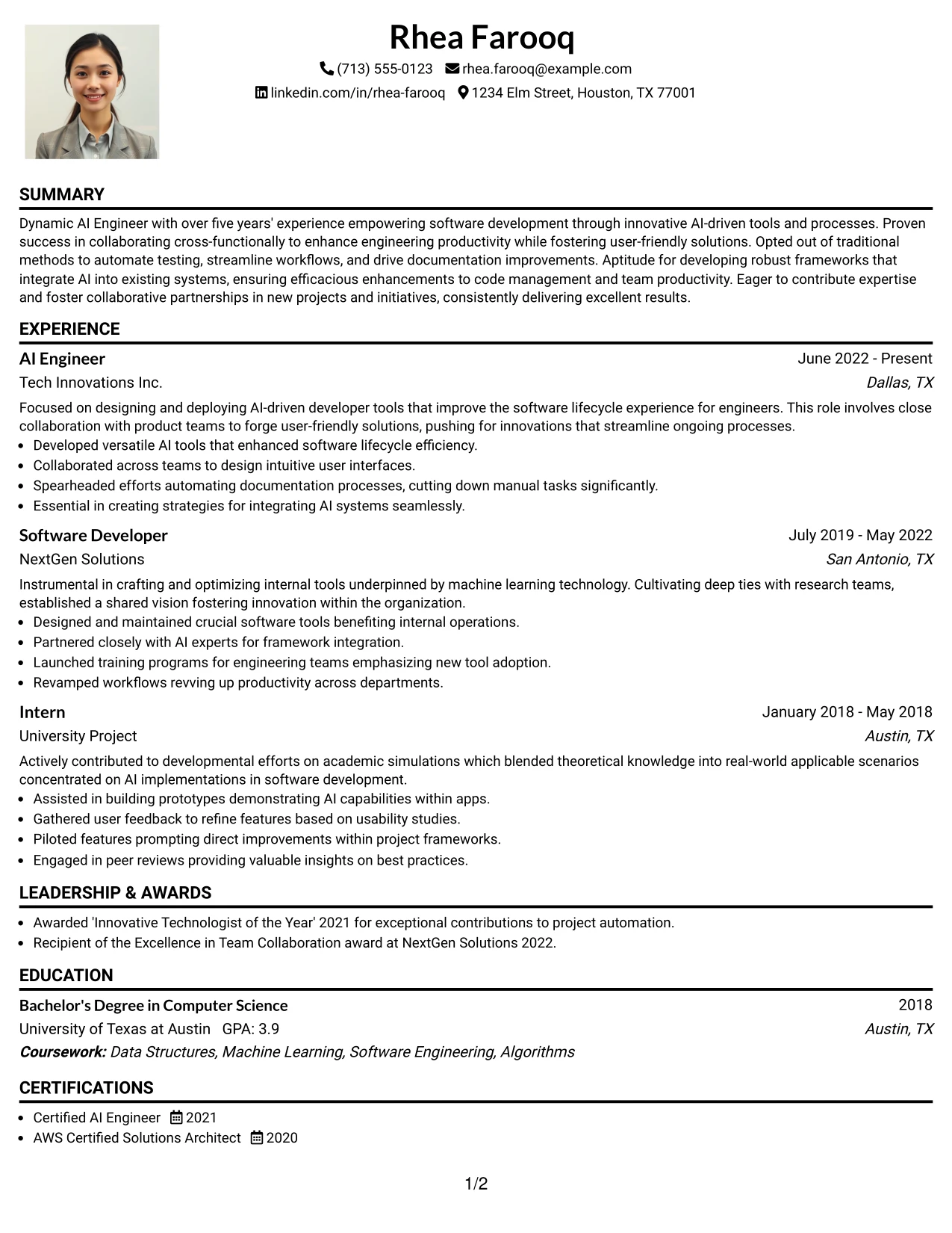 Resume Example Page 1