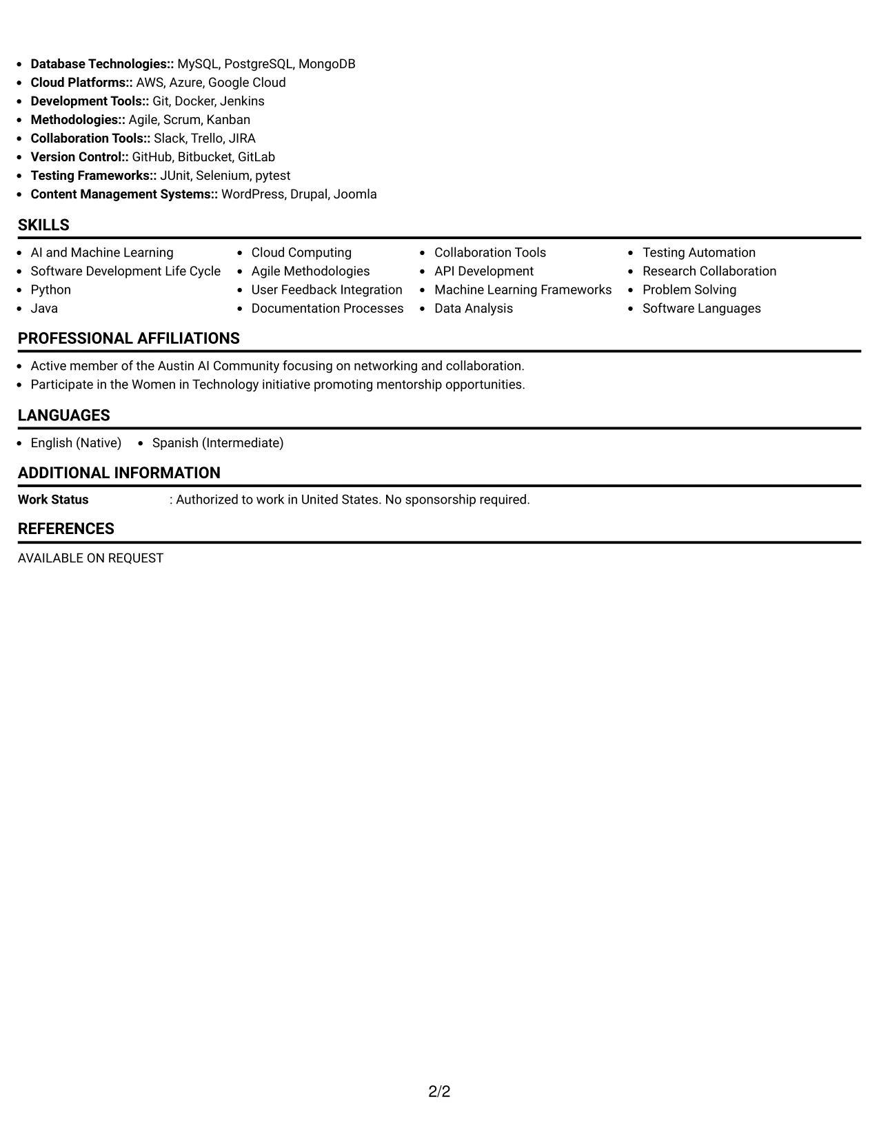 Resume Example Page 2