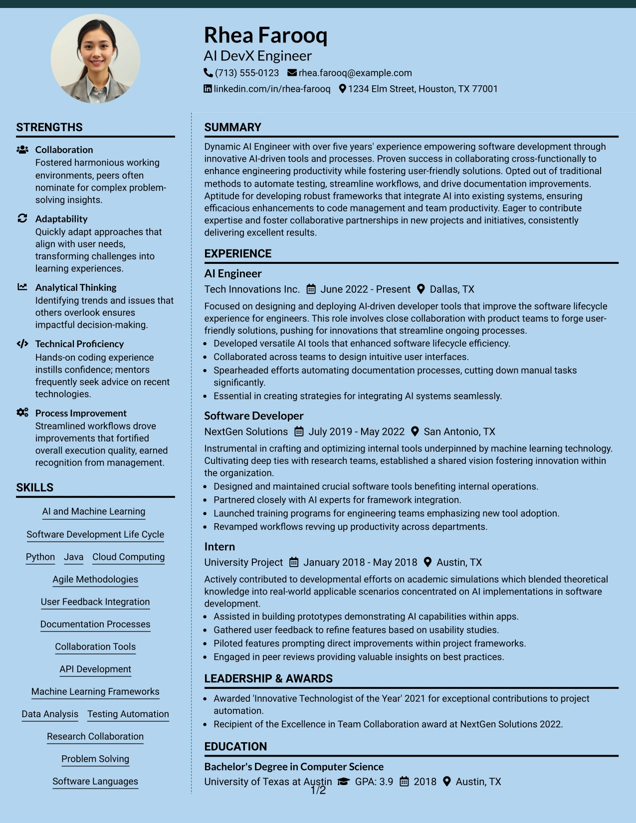 Resume Example Page 1