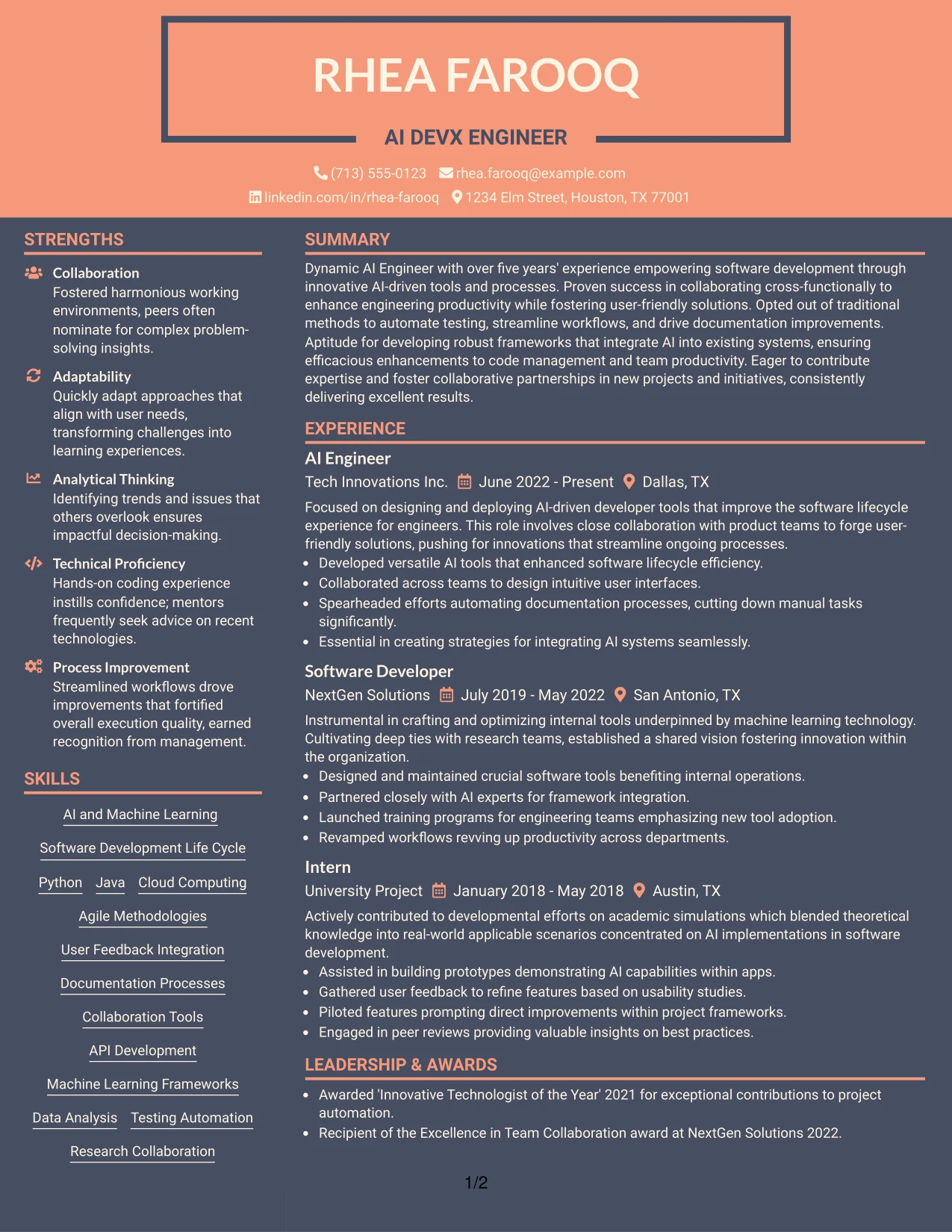 Resume Example Page 1