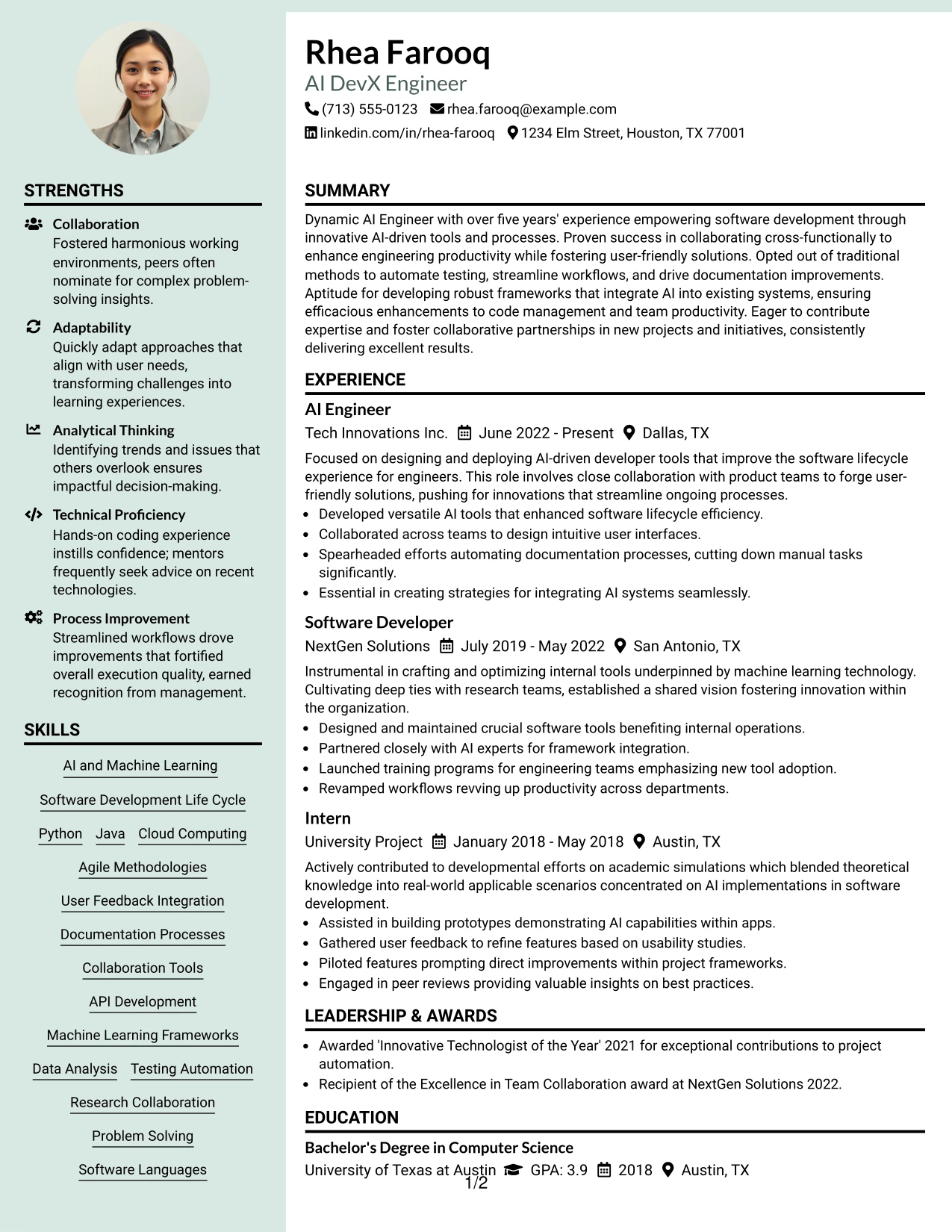 Resume Example Page 1