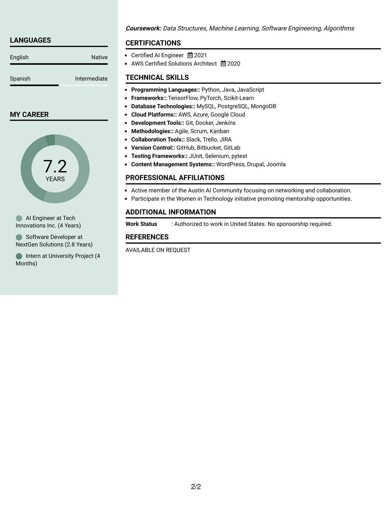 Resume Example Page 2