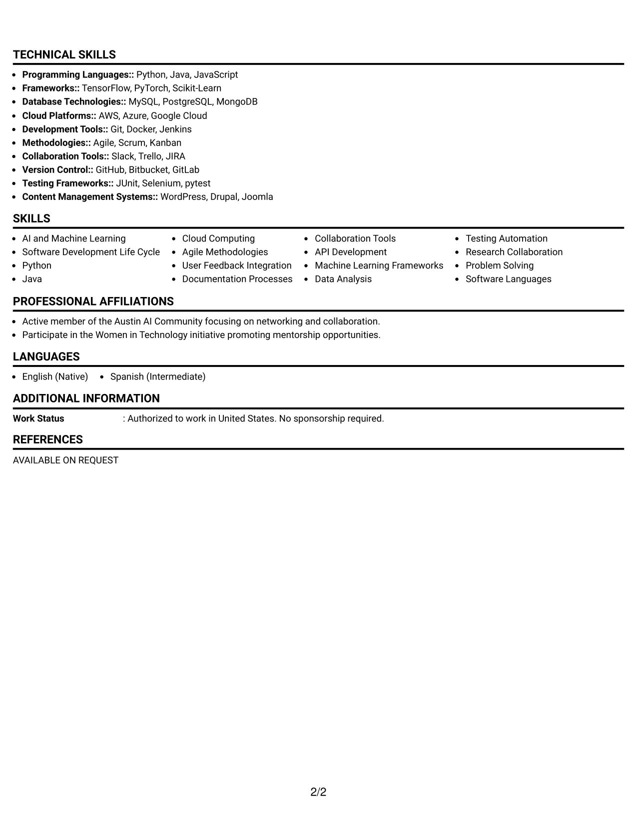 Resume Example Page 2