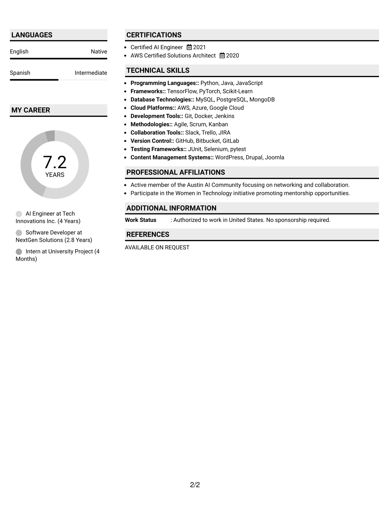 Resume Example Page 2
