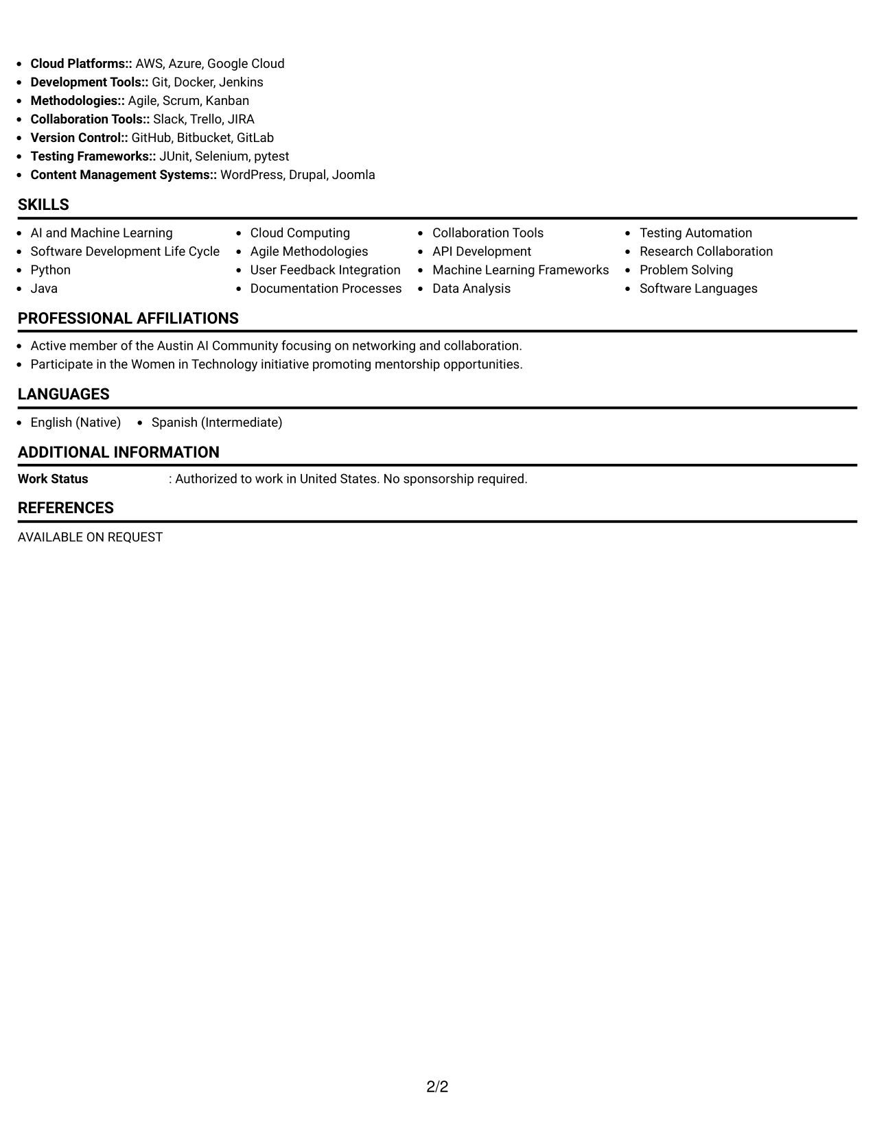 Resume Example Page 2