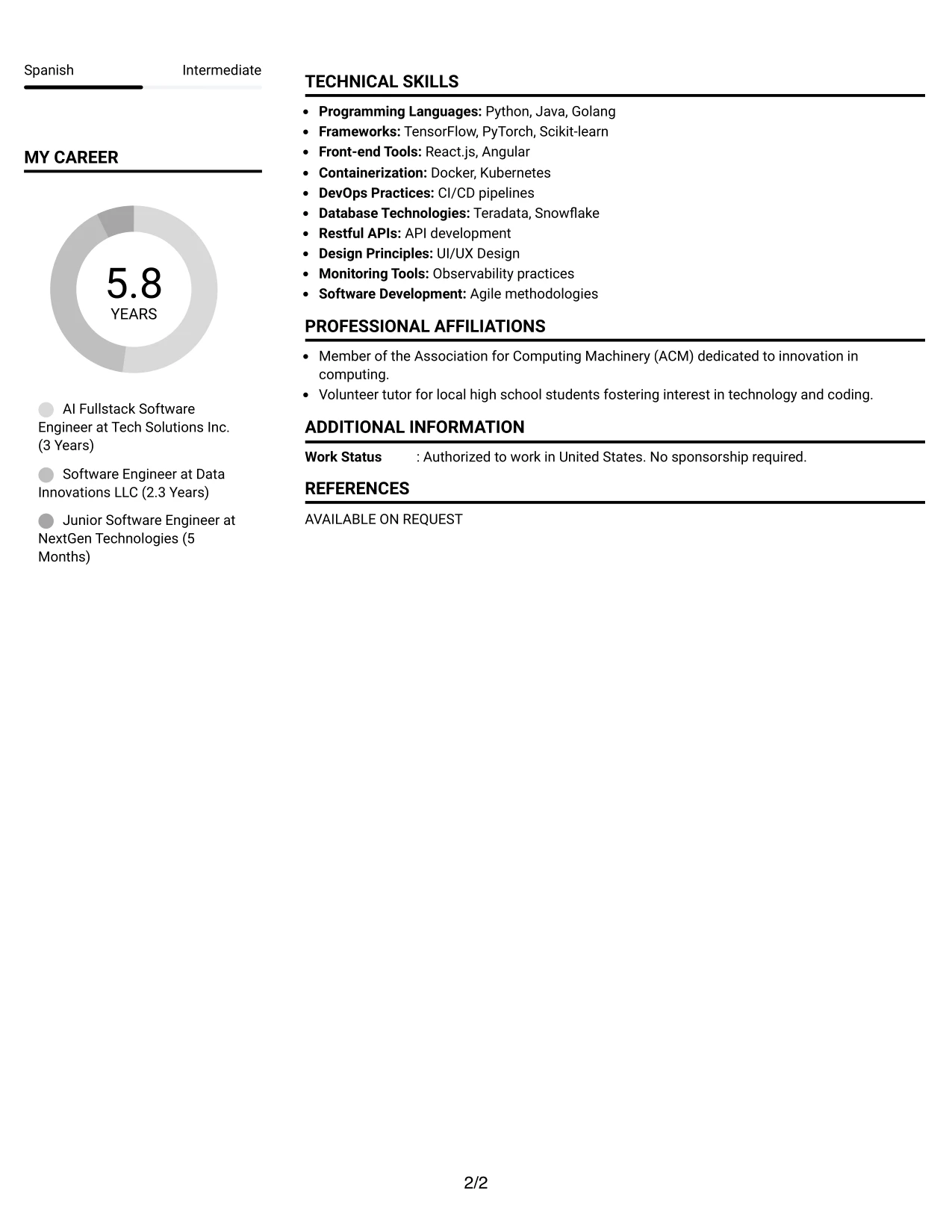 Resume Example Page 2