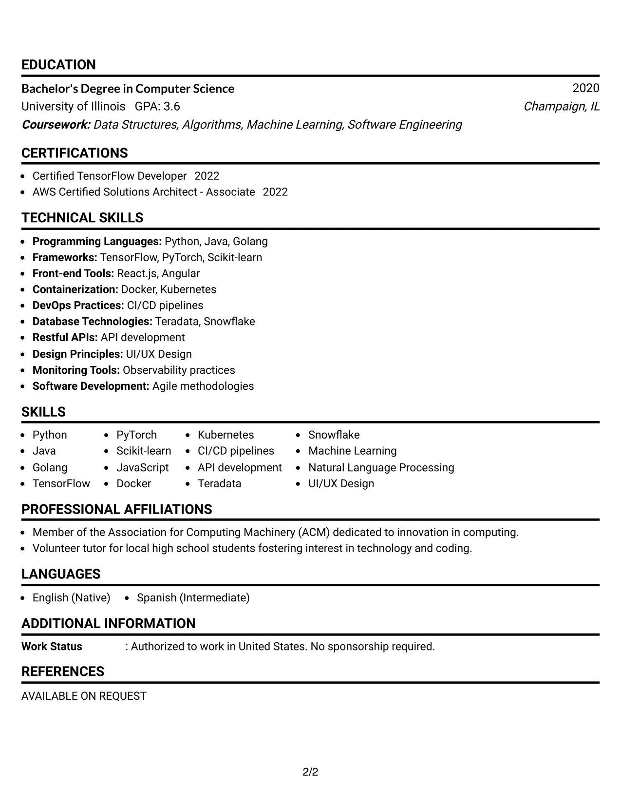 Resume Example Page 2