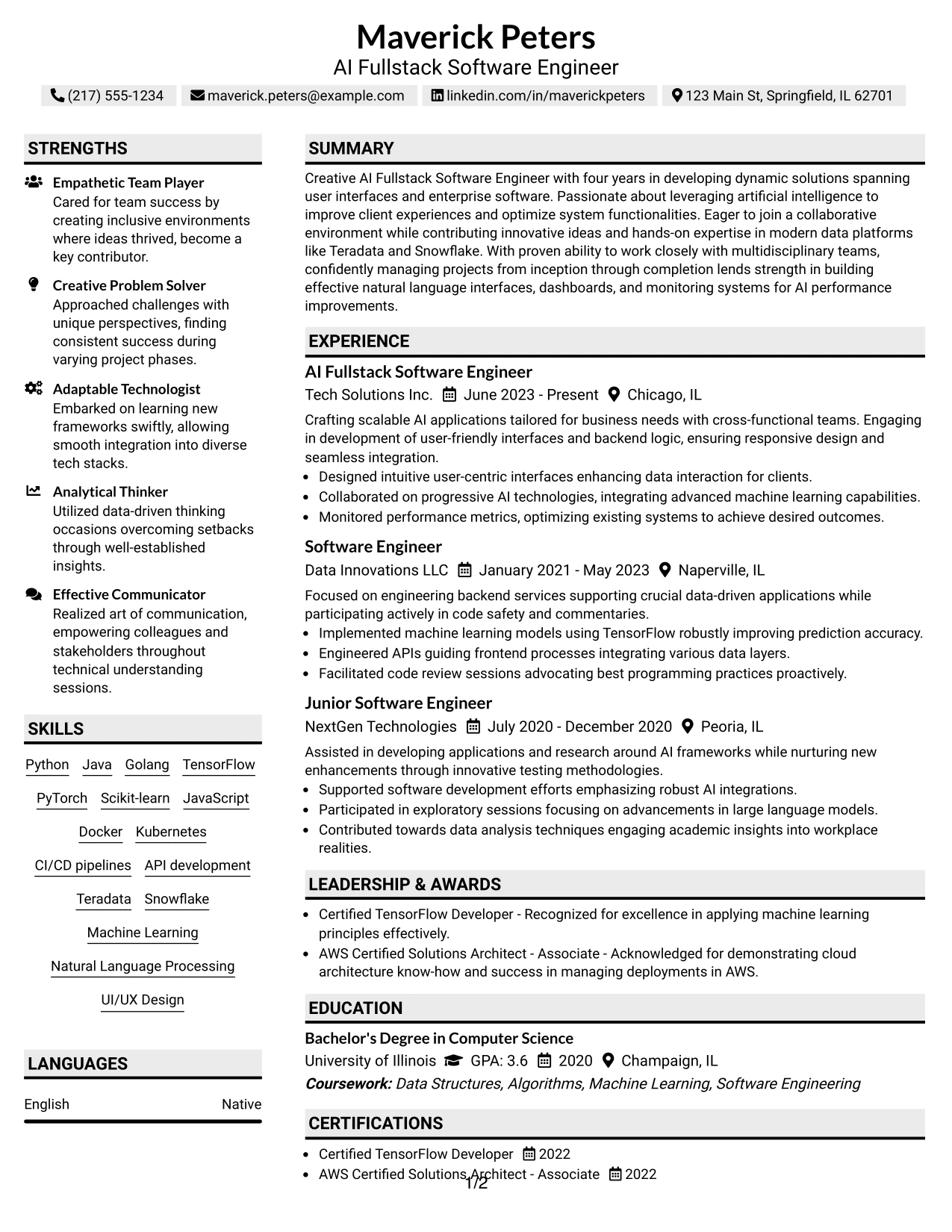 Resume Example Page 1