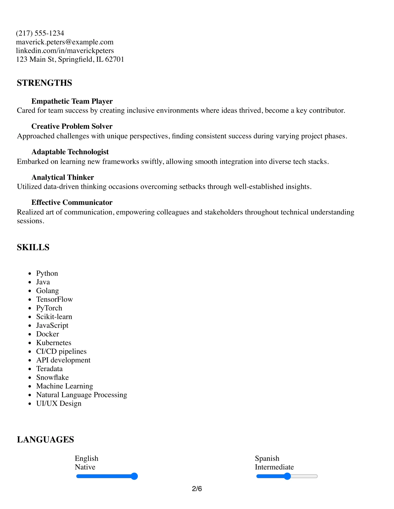 Resume Example Page 2